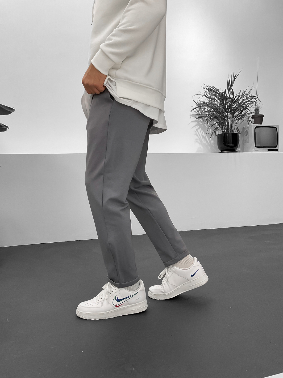 Ice Gri Diagonel Duble Paça Pantolon B1-2024