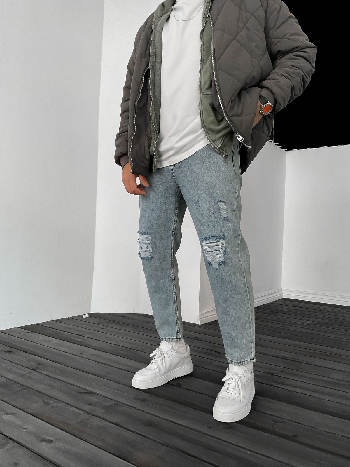 Buz Mavisi Çift Diz Yırtıklı Boyfriend WE-1425