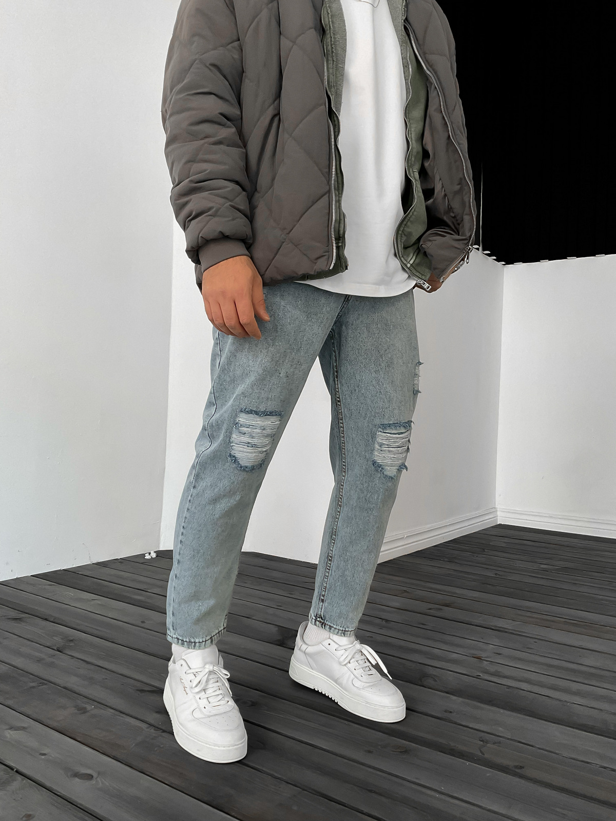 Buz Mavisi Çift Diz Yırtıklı Boyfriend WE-1425