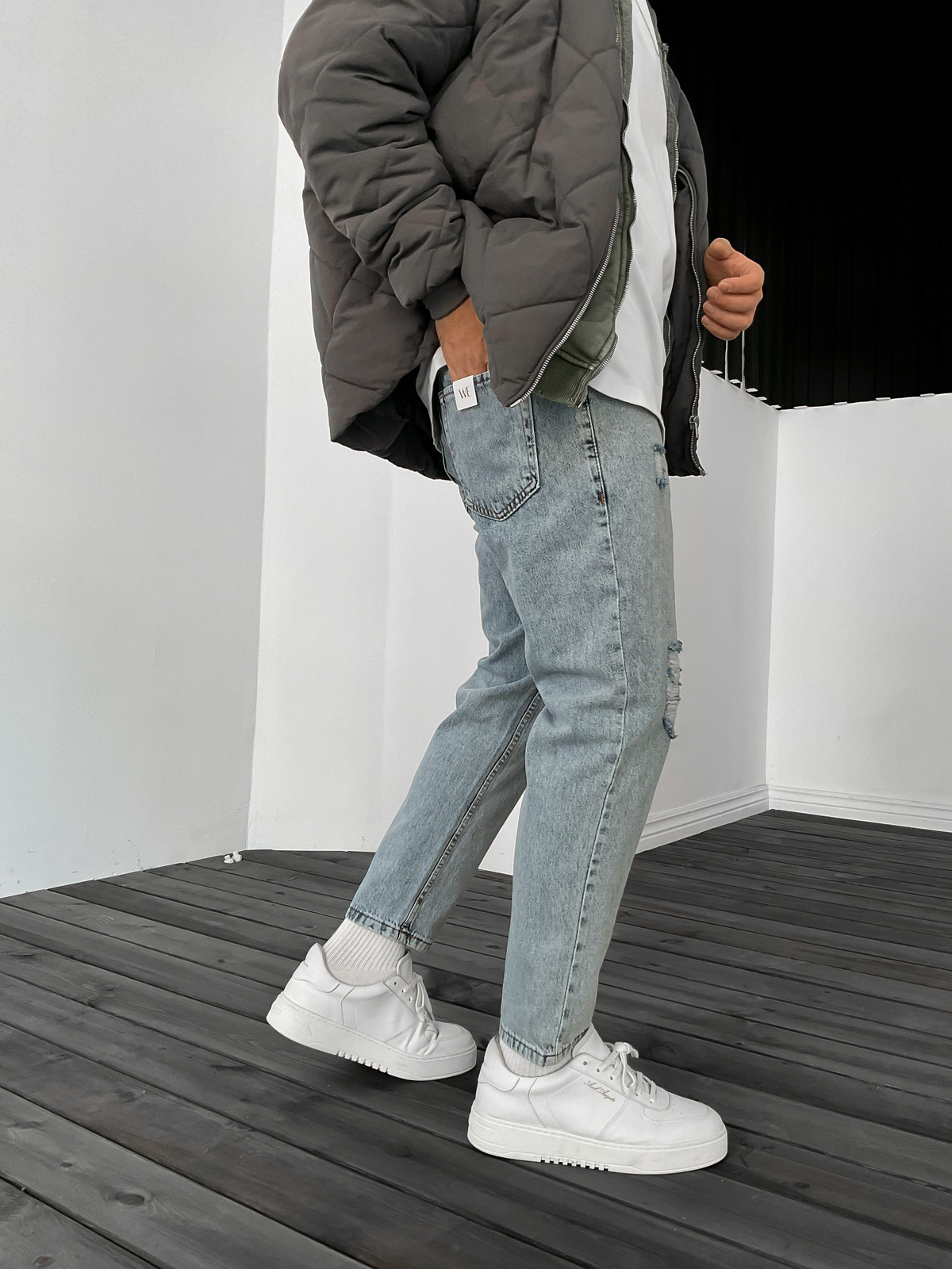 Buz Mavisi Çift Diz Yırtıklı Boyfriend WE-1425