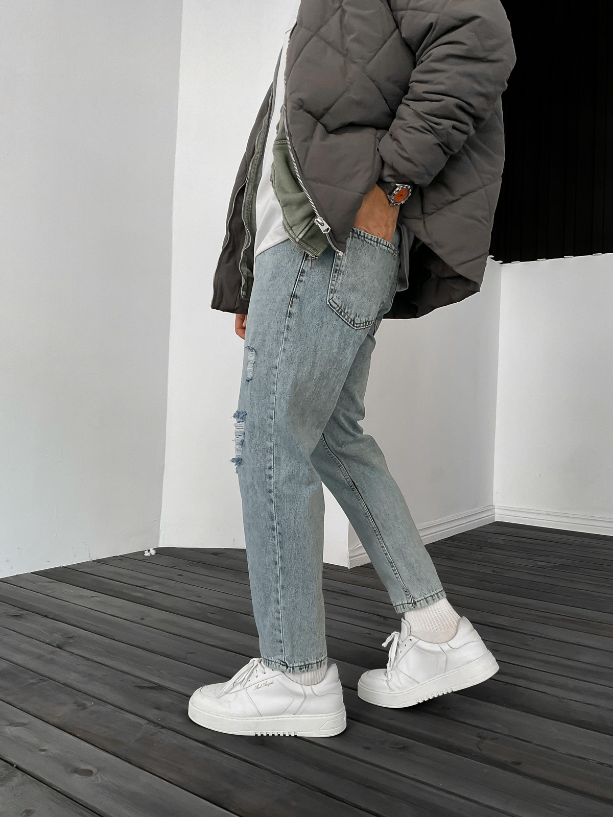 Buz Mavisi Çift Diz Yırtıklı Boyfriend WE-1425