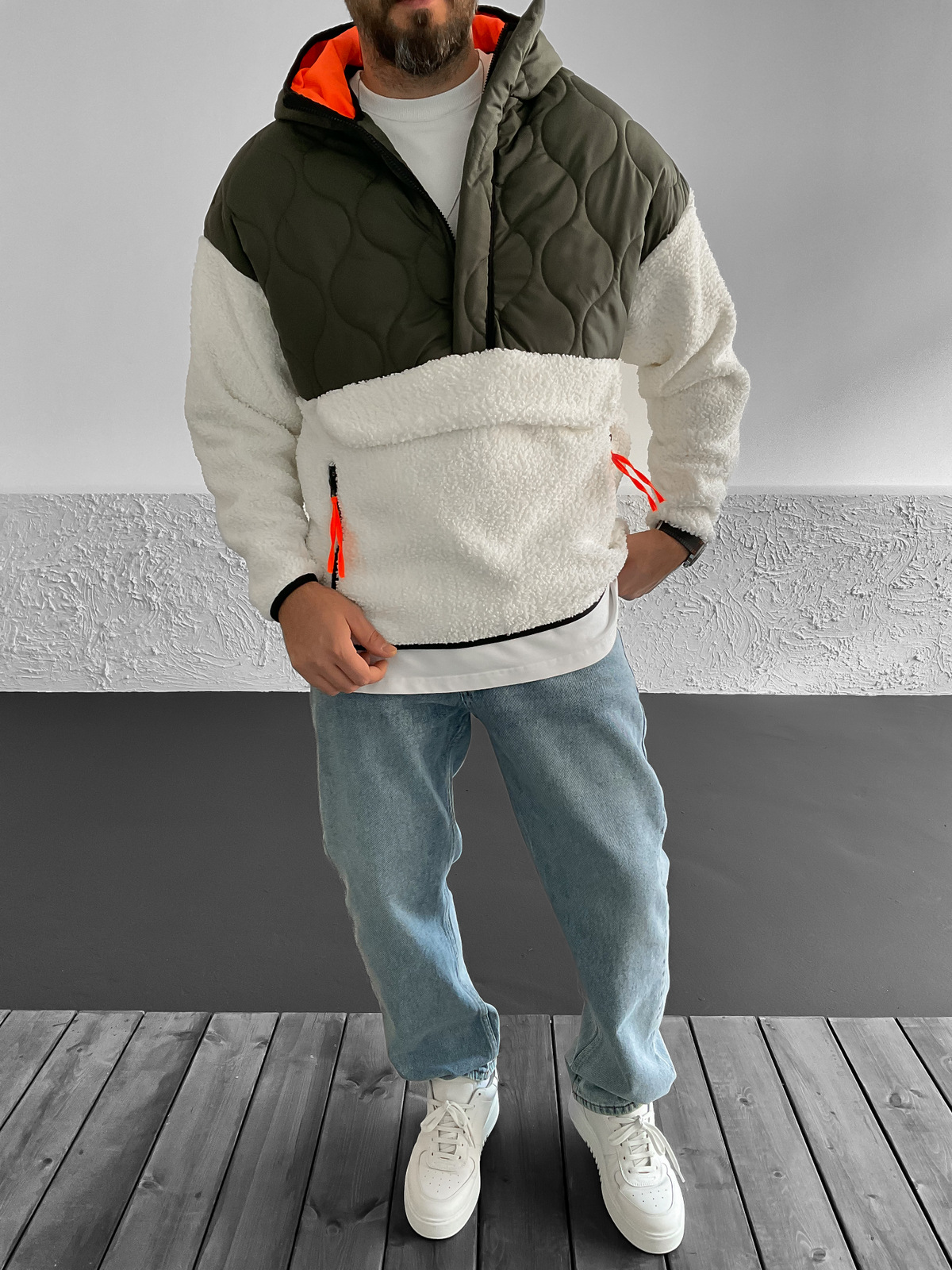 Haki Kapitone Peluş Ceket RC-5678