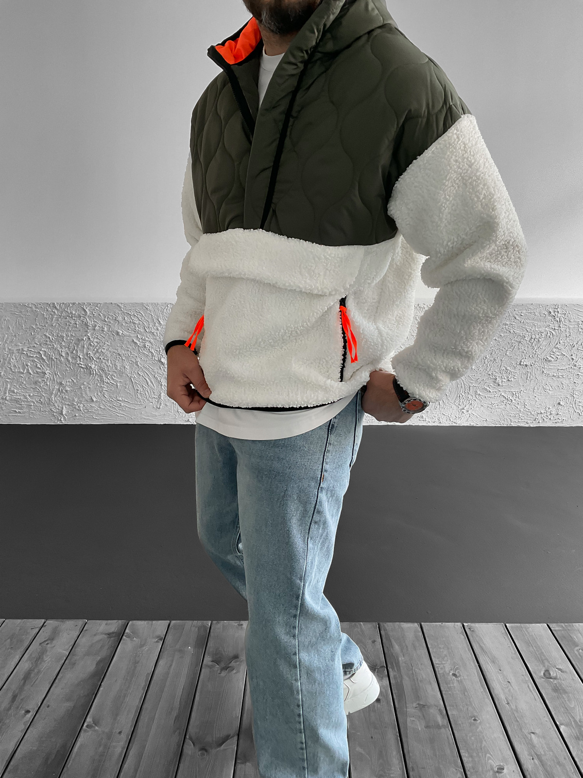 Haki Kapitone Peluş Ceket RC-5678