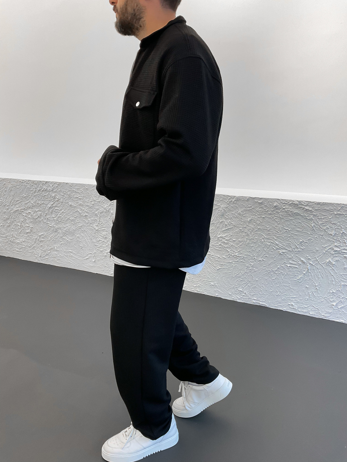 Siyah Waffle Çift Cepli Ceket V-10350