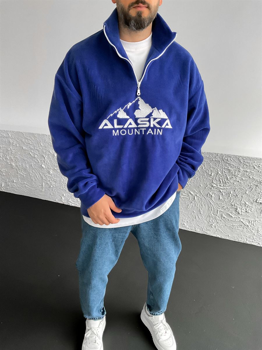 Mavi Yarım Fermuarlı Alaska Polar Sweat PM-027