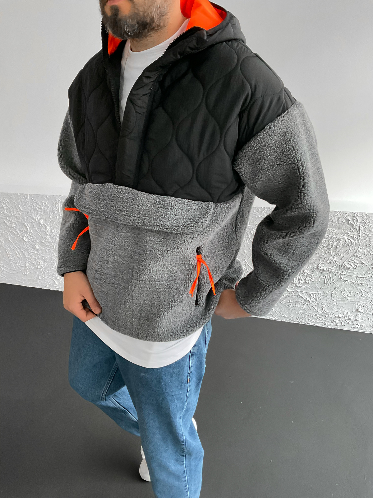 Siyah Antrasit Kapitone Peluş Ceket RC-5678