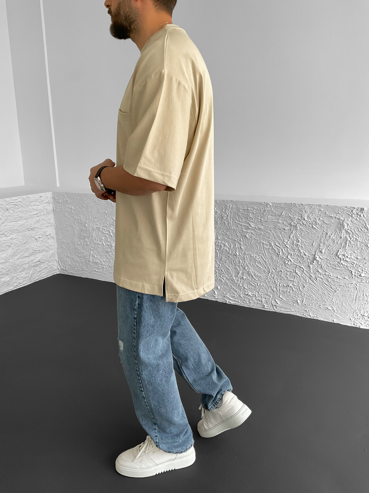 Bej Cepli Oversize T-Shirt BS-015
