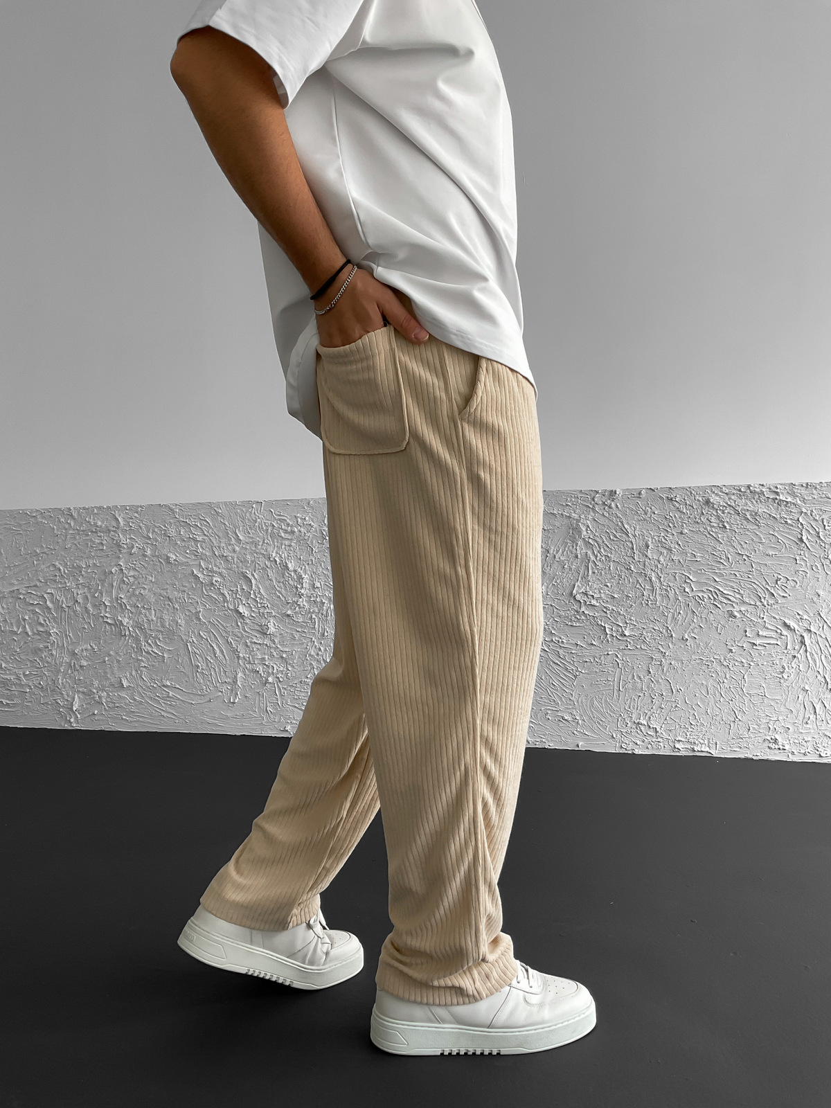 Bej Havlu Kumaş Fitilli Pantolon RC-4298