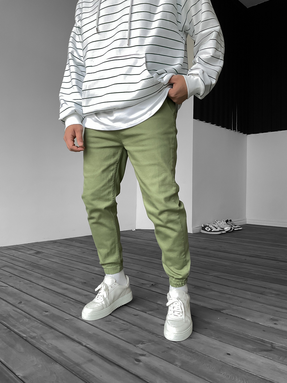 Yeşil Paçası Lastikli Kot Jogger DP-179/122/112