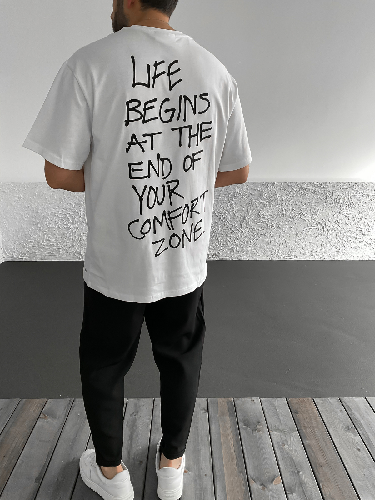 Beyaz Zone Baskılı Oversize T-Shirt C-912