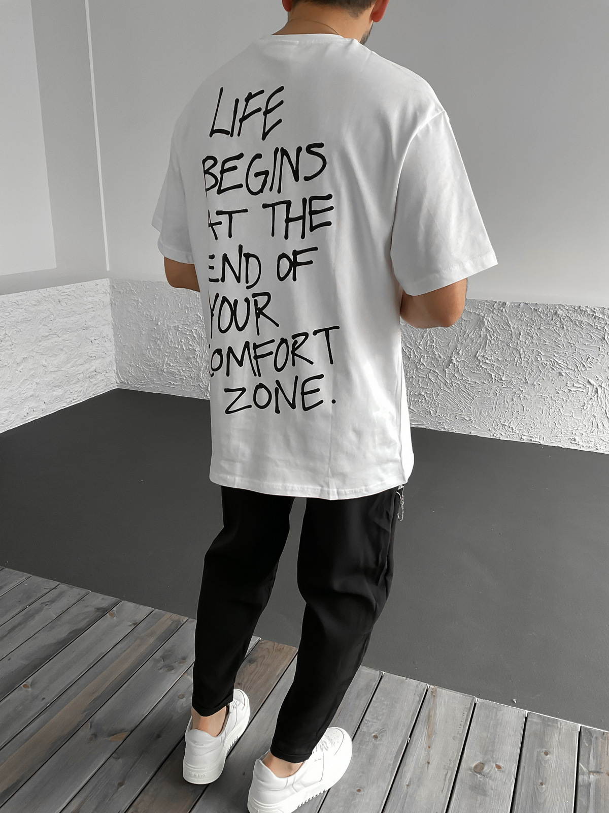 Beyaz Zone Baskılı Oversize T-Shirt C-912