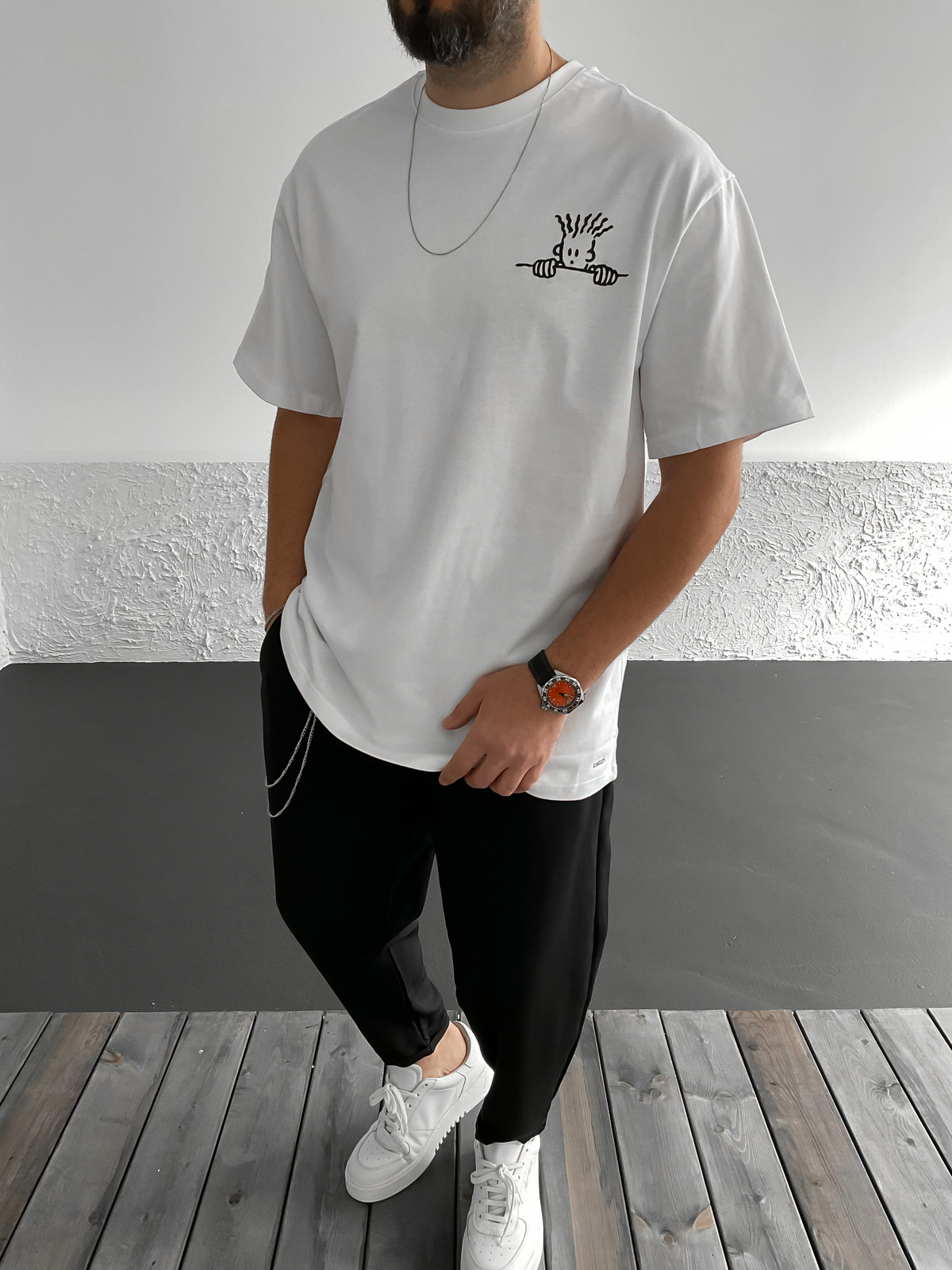 Beyaz Zone Baskılı Oversize T-Shirt C-912