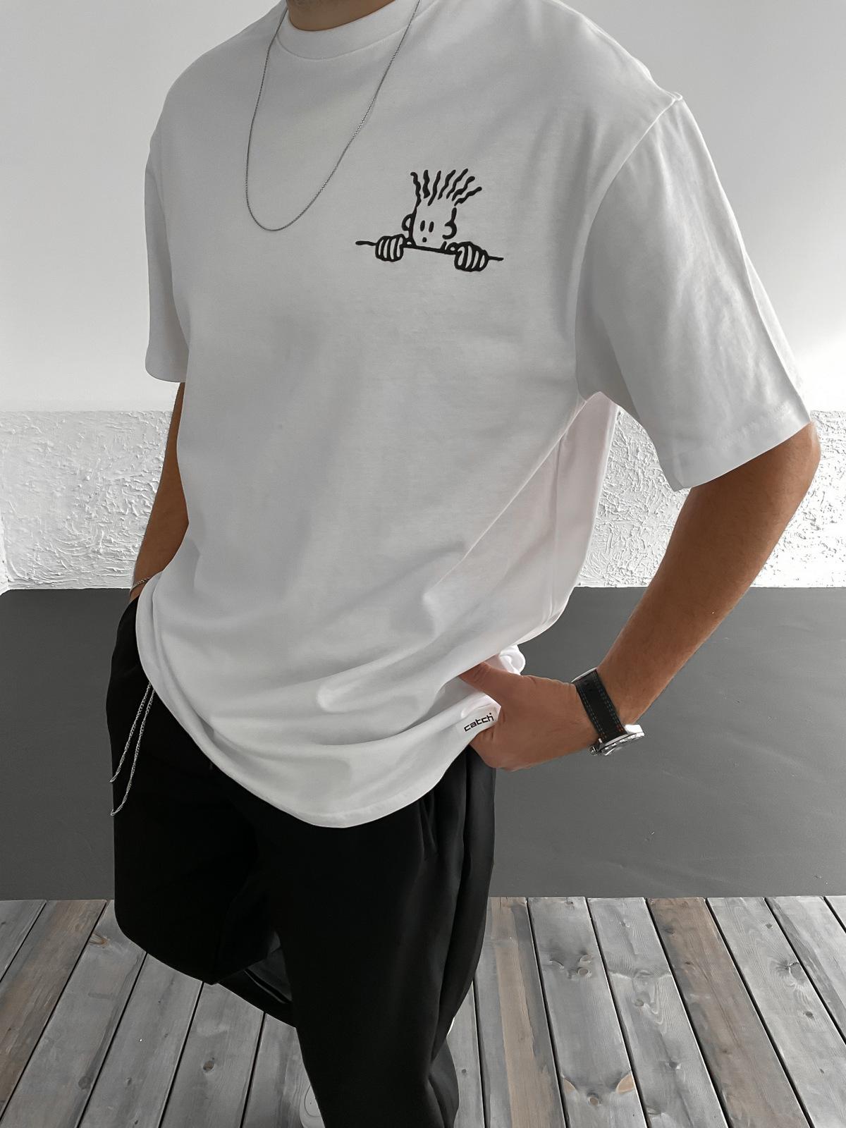 Beyaz Zone Baskılı Oversize T-Shirt C-912