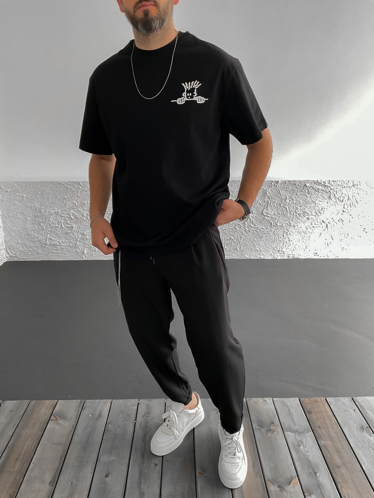 Siyah Zone Baskılı Oversize T-Shirt C-912