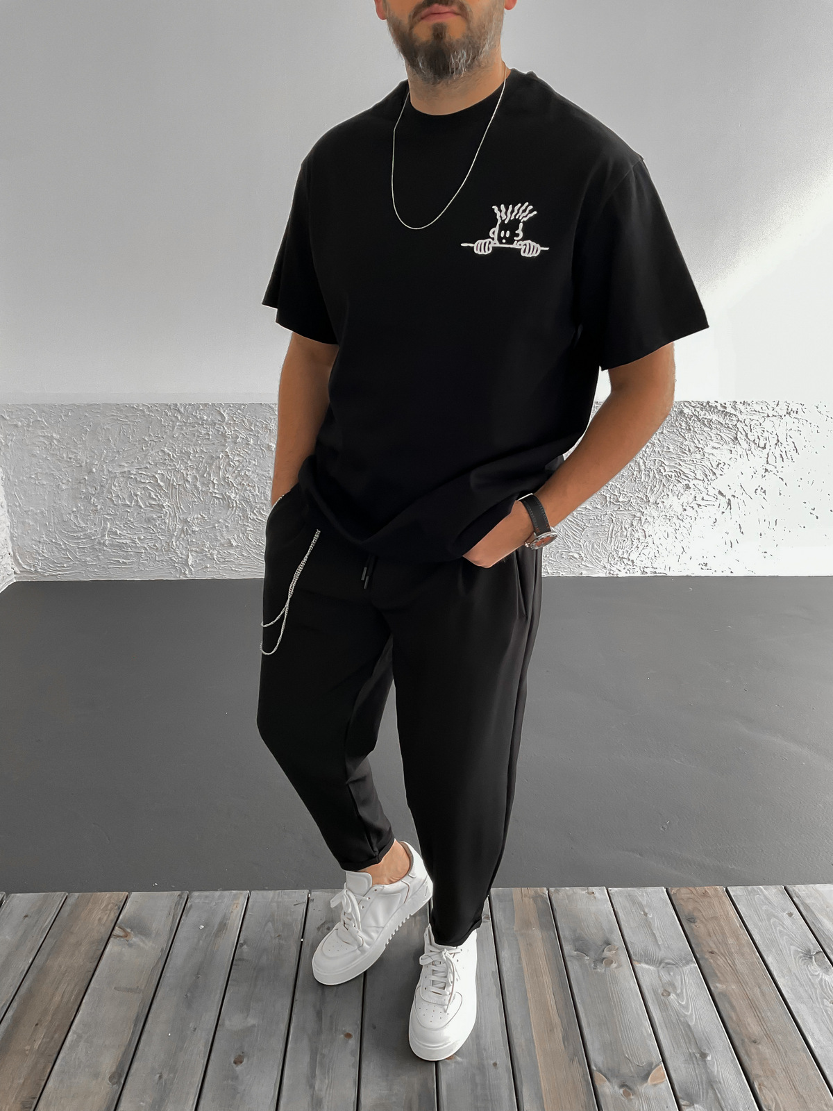 Siyah Zone Baskılı Oversize T-Shirt C-912