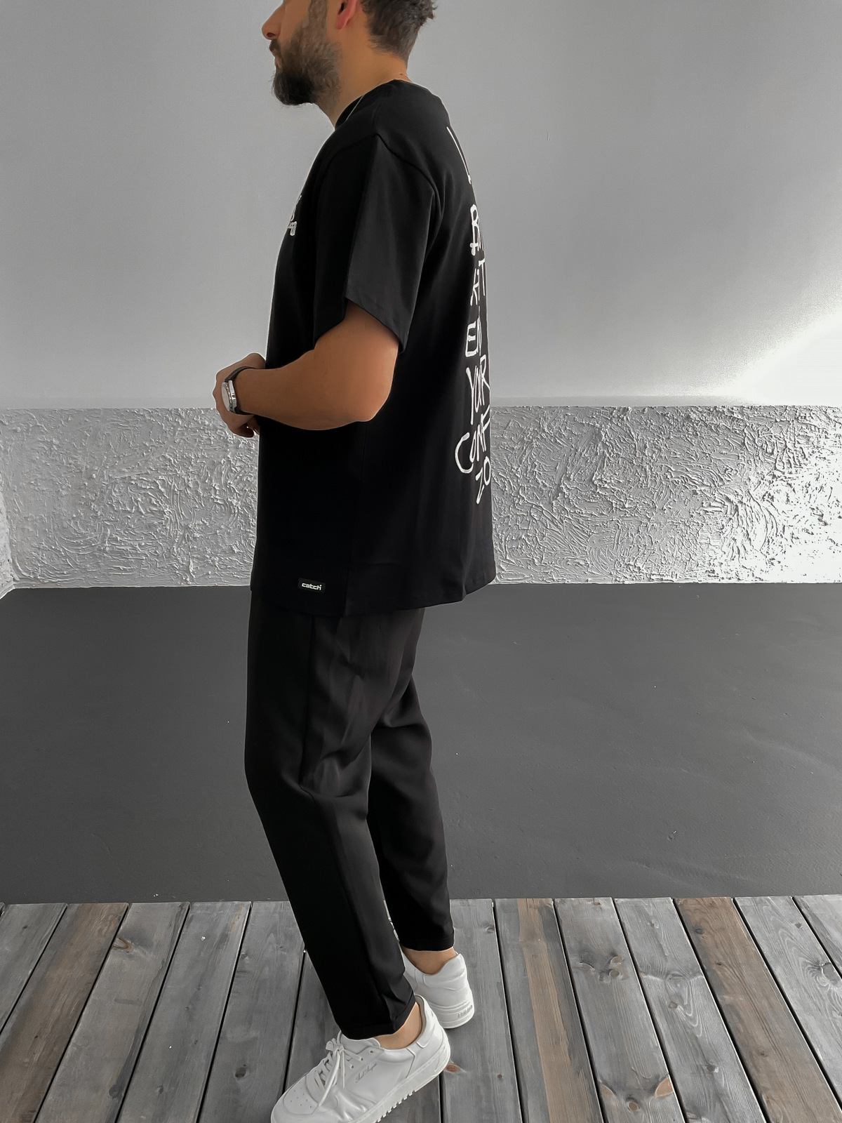 Siyah Zone Baskılı Oversize T-Shirt C-912