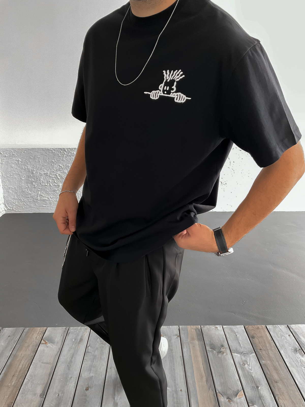 Siyah Zone Baskılı Oversize T-Shirt C-912