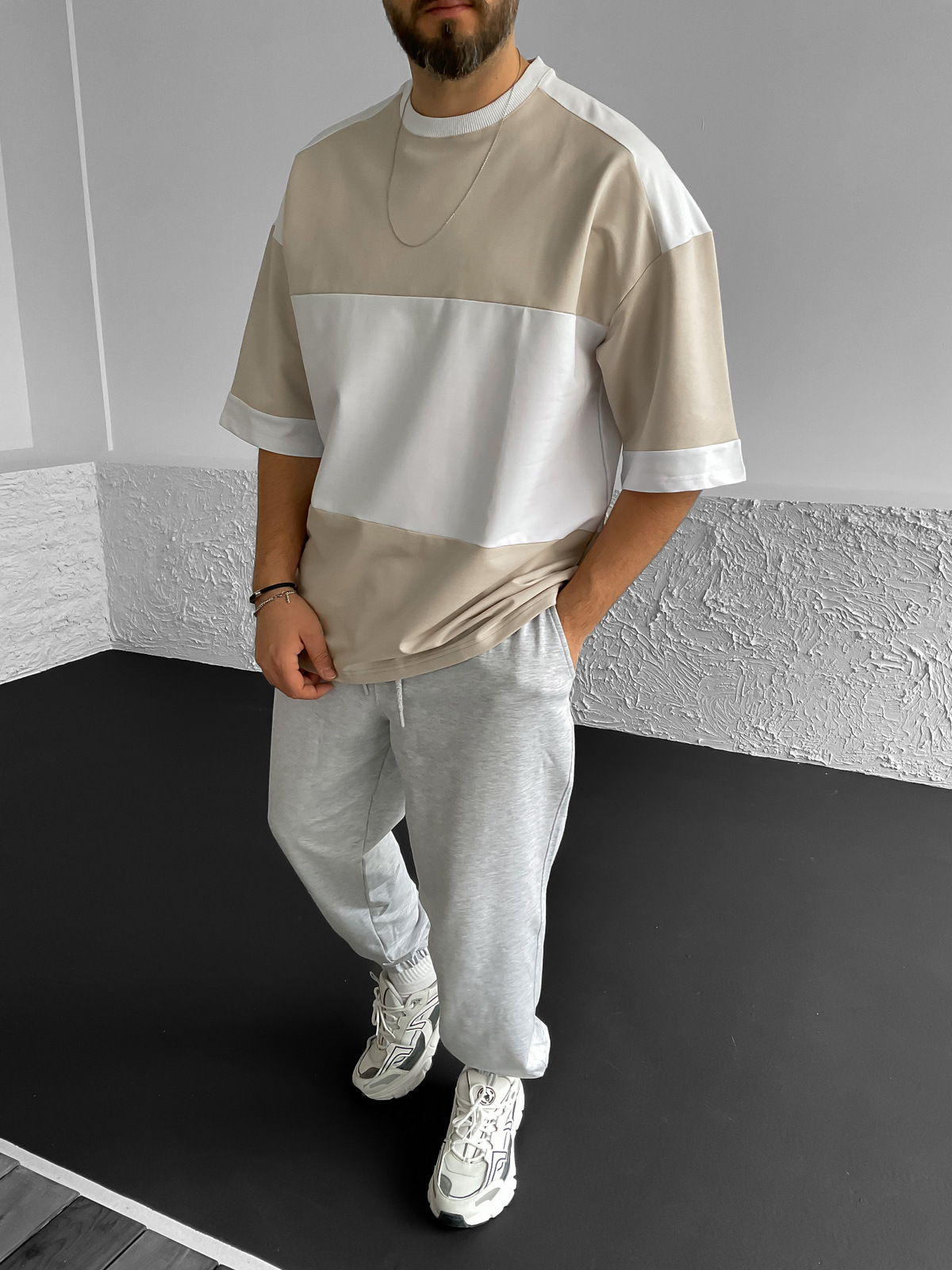 Bej Garnili Oversize T-Shirt B-1067