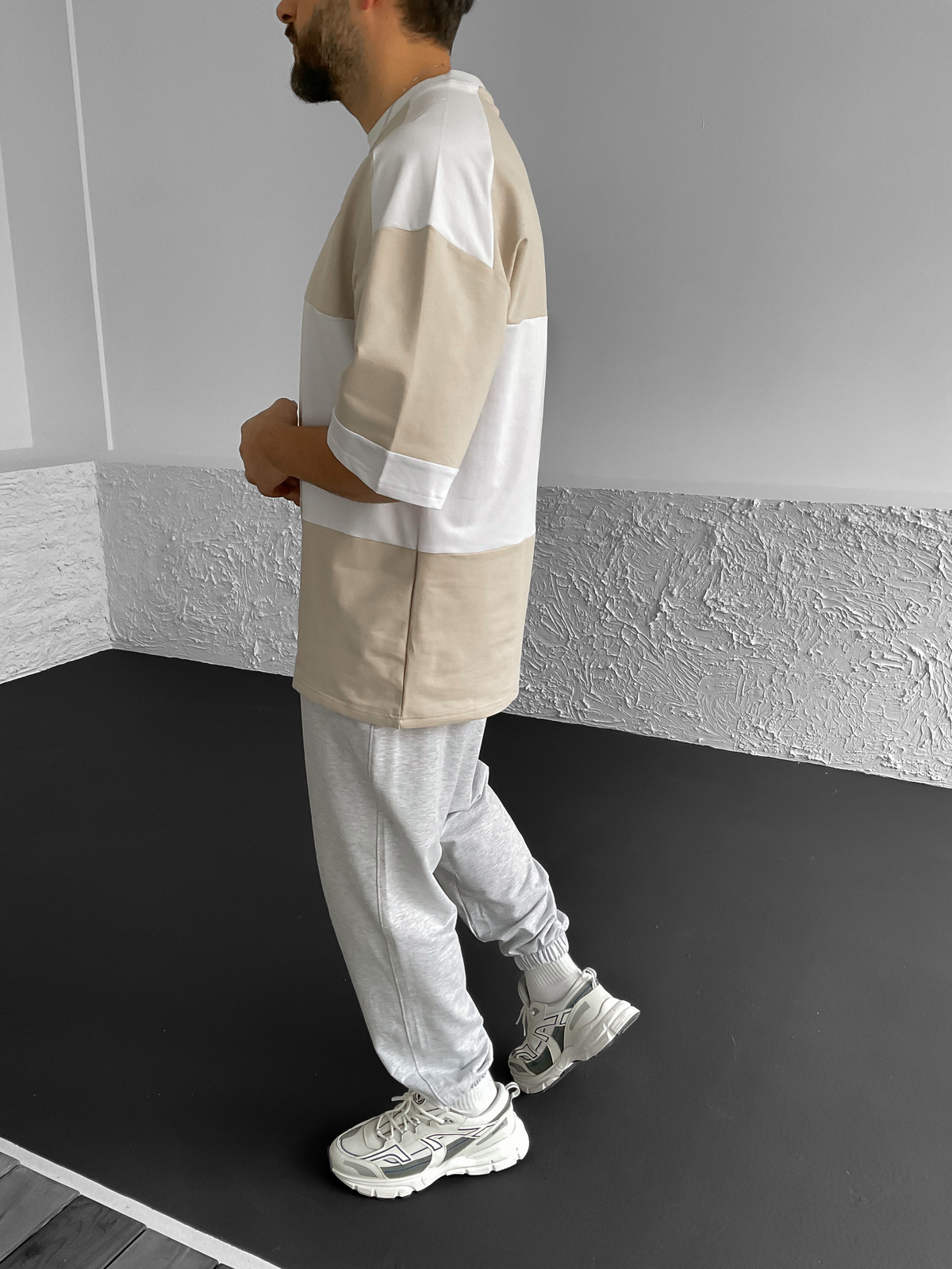 Bej Garnili Oversize T-Shirt B-1067