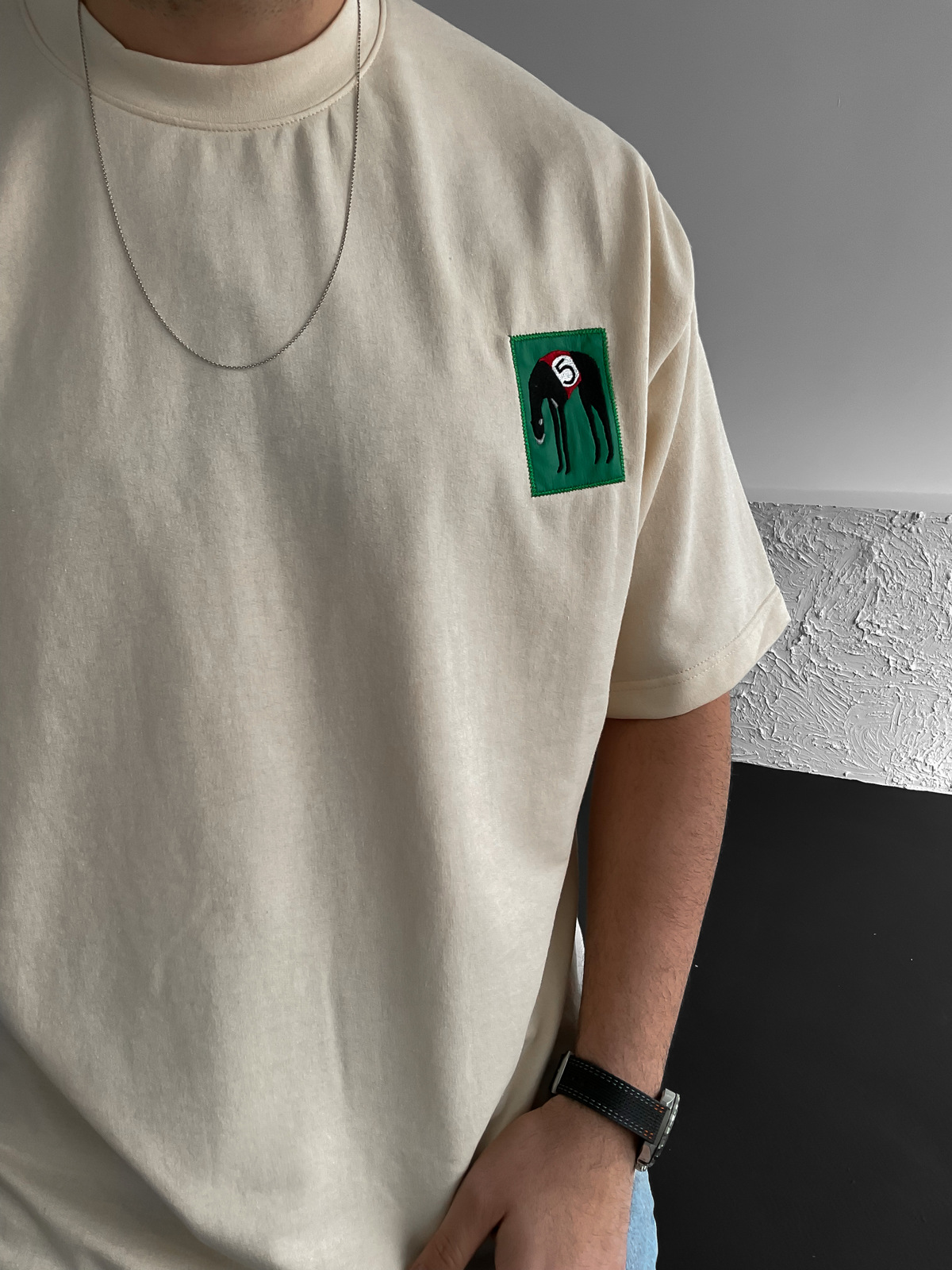 Krem Patchli Oversize T-Shirt BS-018