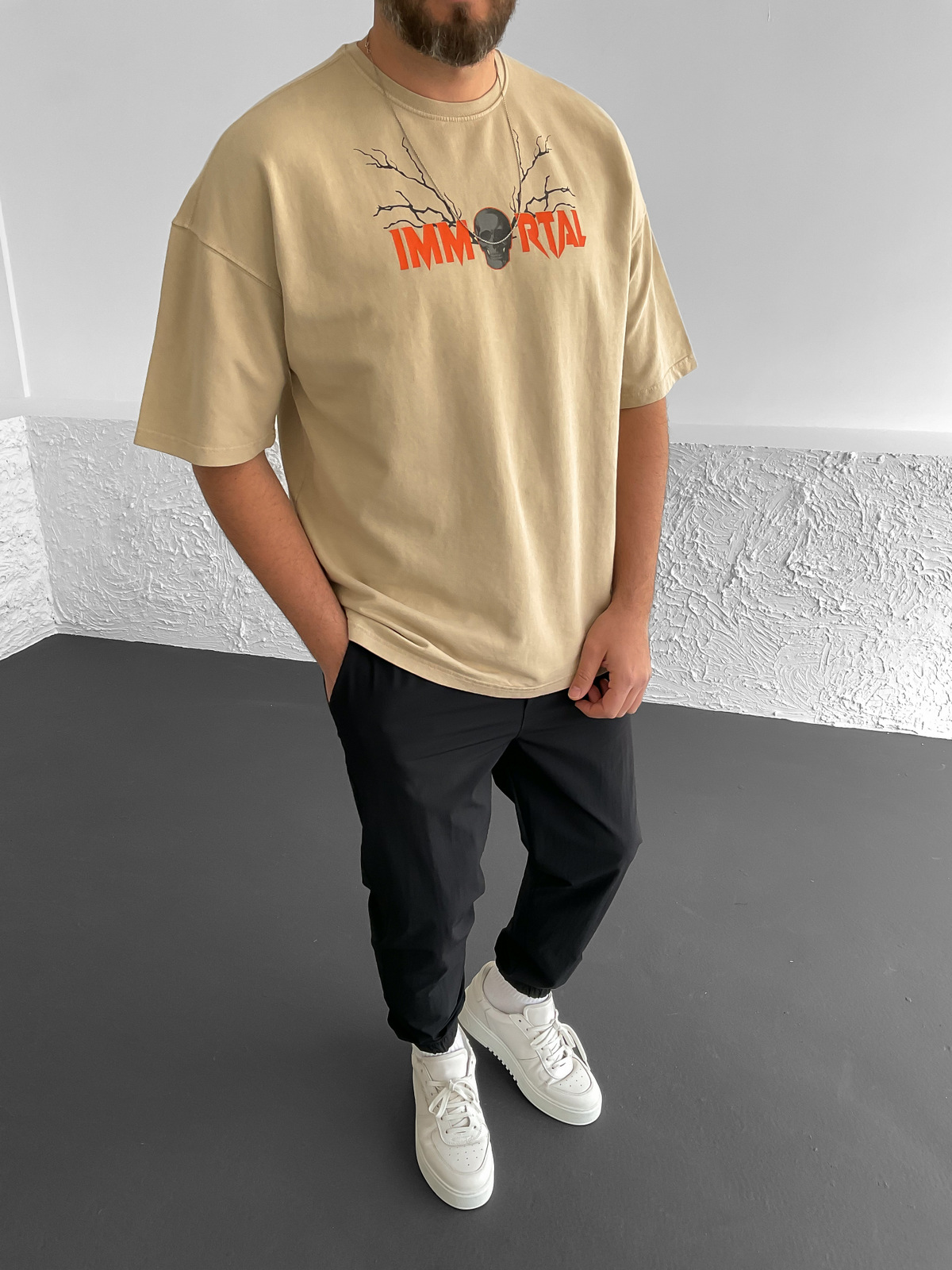 Bej Immortal Oversize T-Shirt  RL-22041