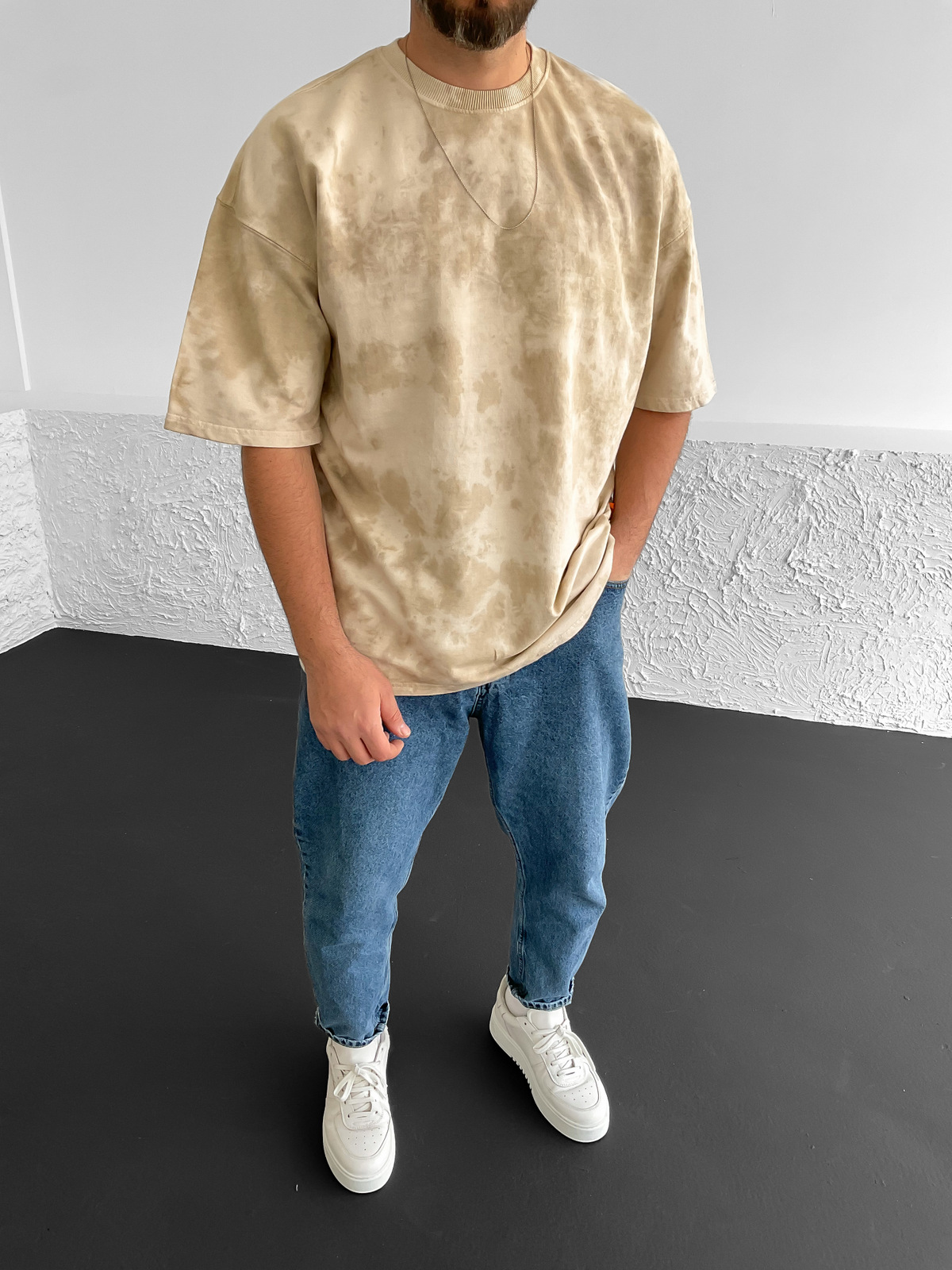 Bej Batik Oversize T-Shirt  RL-22035