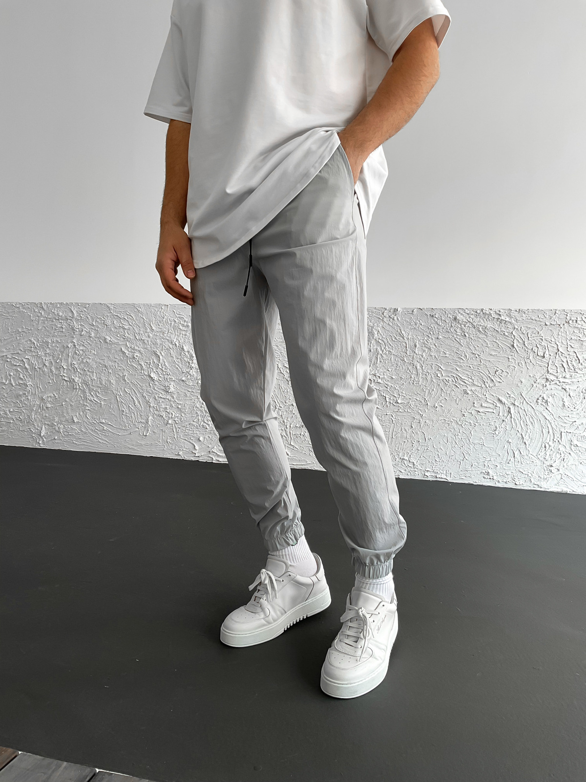 Gri Lastikli Paraşüt Kumaş Jogger K-2002