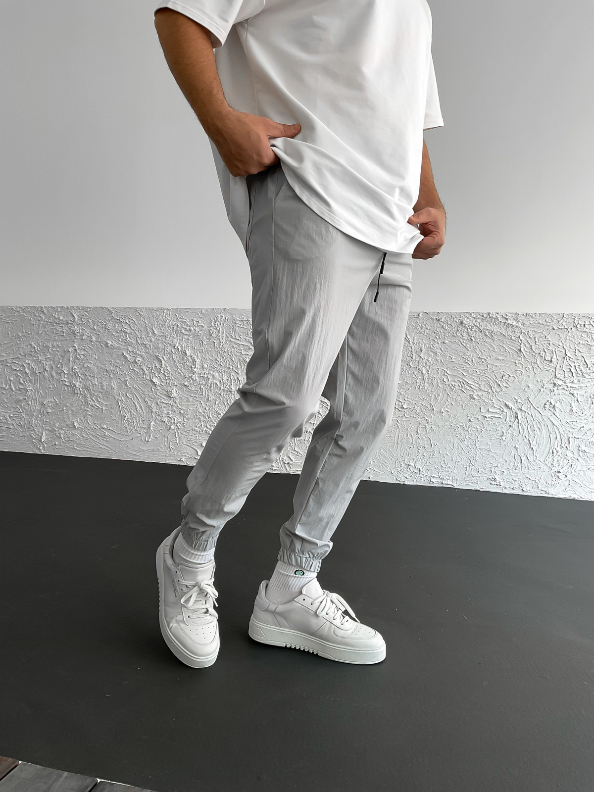 Gri Lastikli Paraşüt Kumaş Jogger K-2002