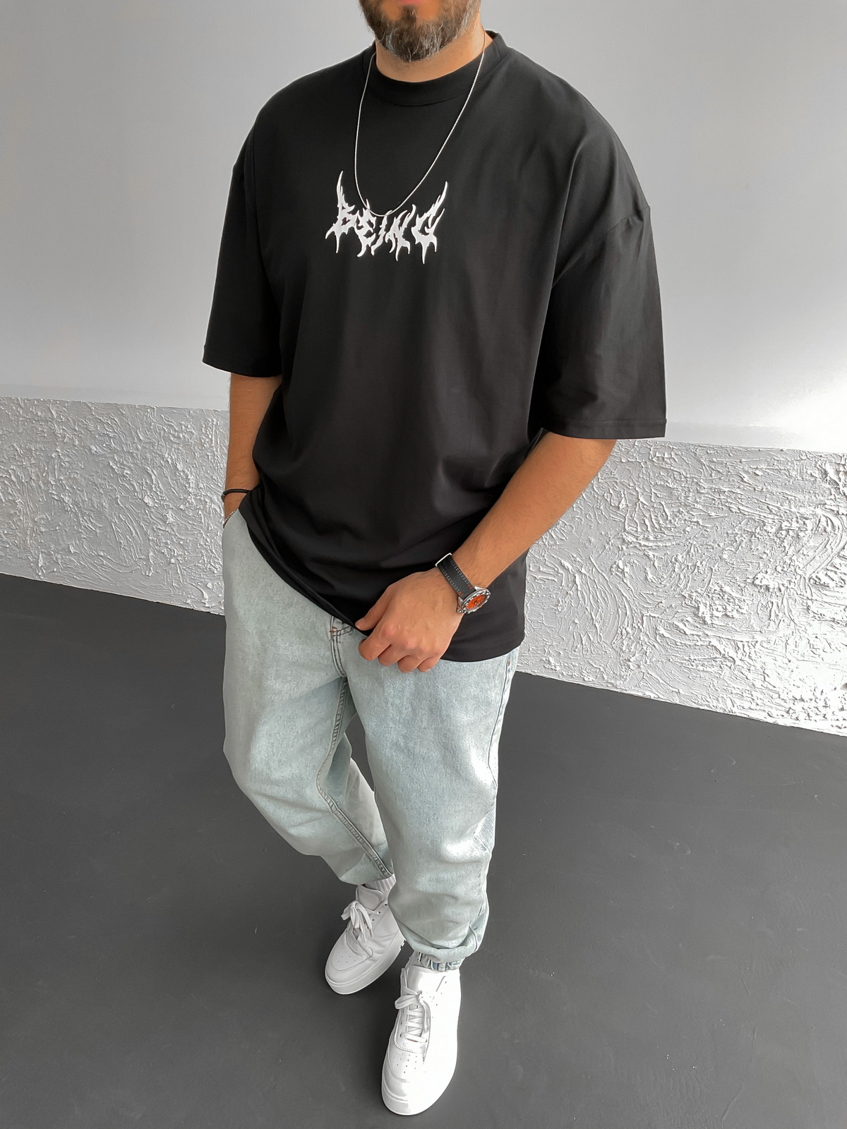 Antrasit Being Baskılı Oversize T-Shirt PM-033