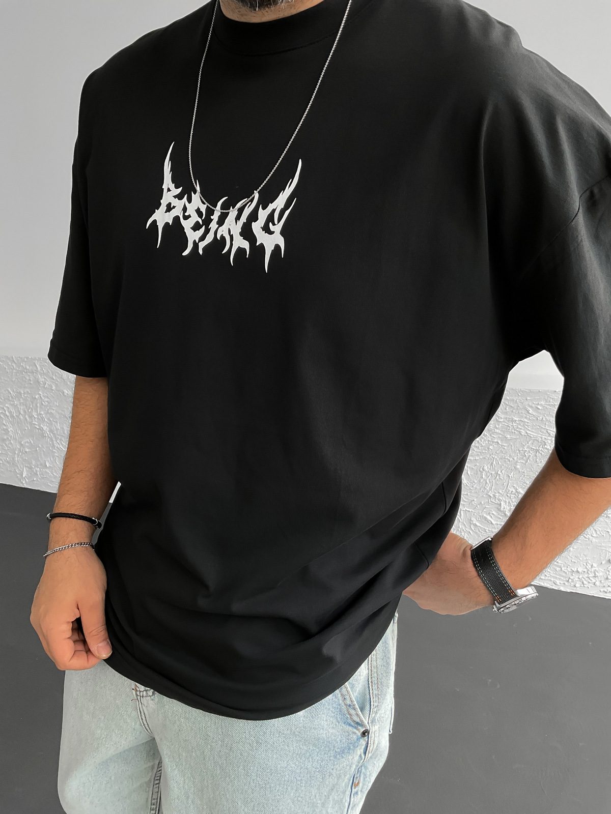 Antrasit Being Baskılı Oversize T-Shirt PM-033