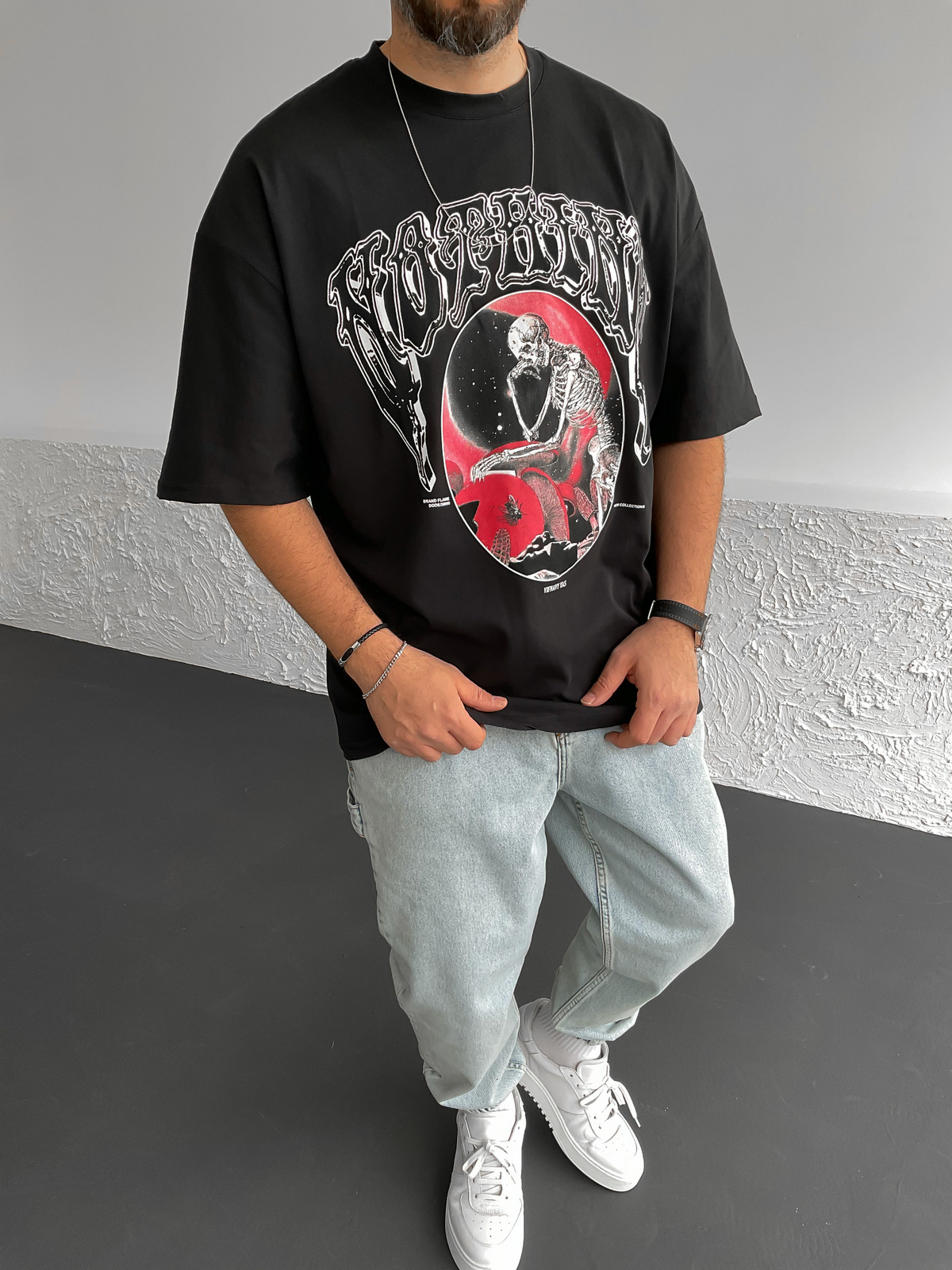 Antrasit Nothing Baskılı Oversize T-Shirt PM-034