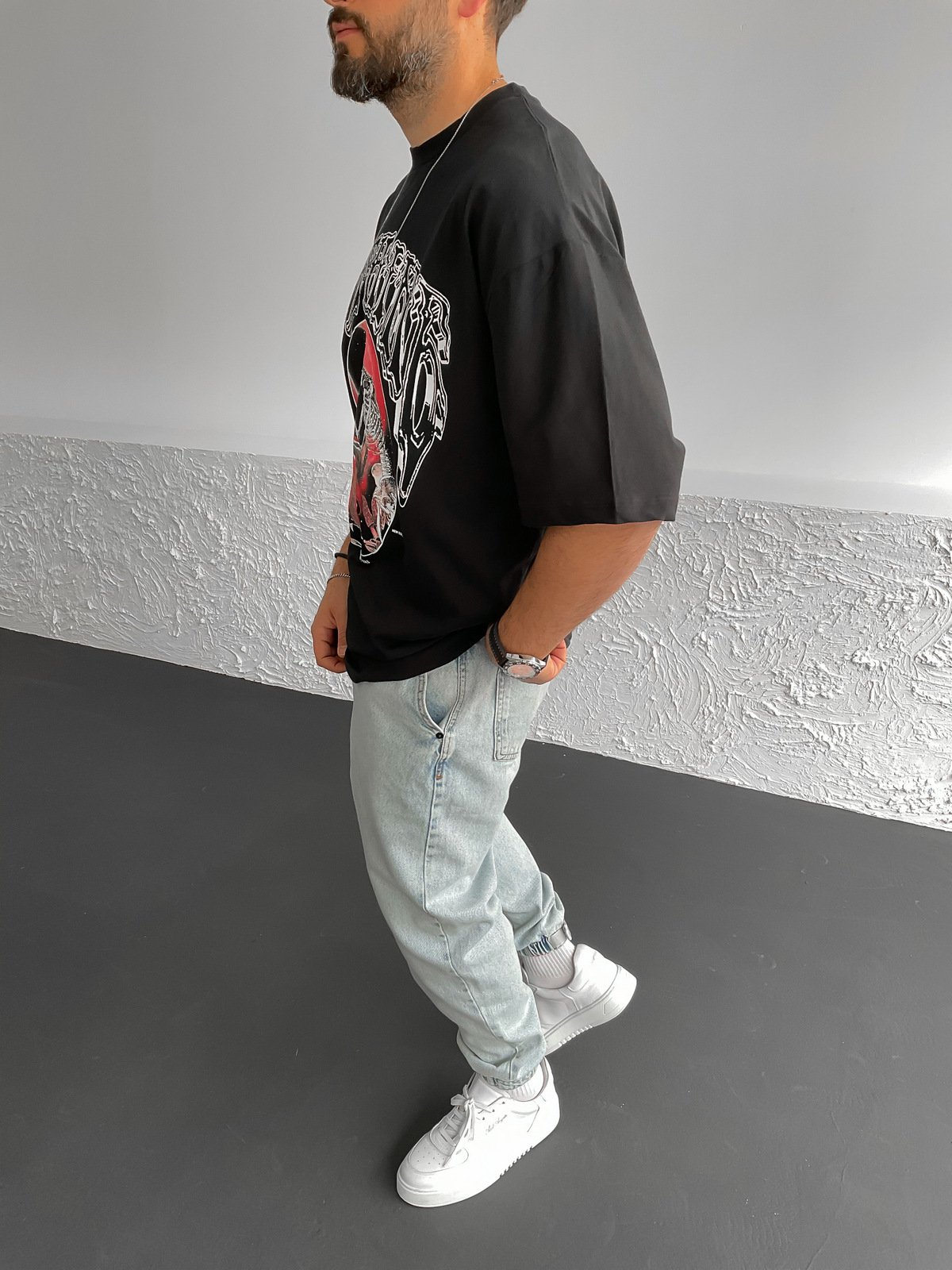 Antrasit Nothing Baskılı Oversize T-Shirt PM-034