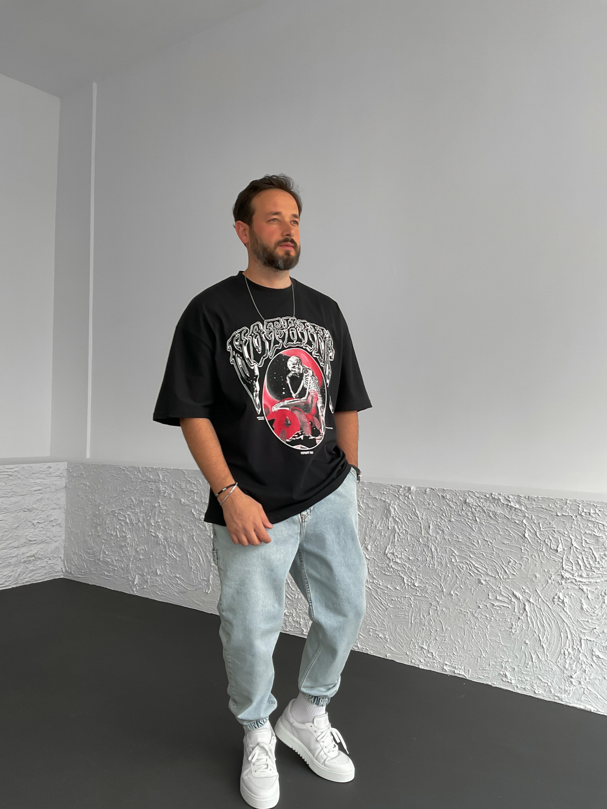 Antrasit Nothing Baskılı Oversize T-Shirt PM-034