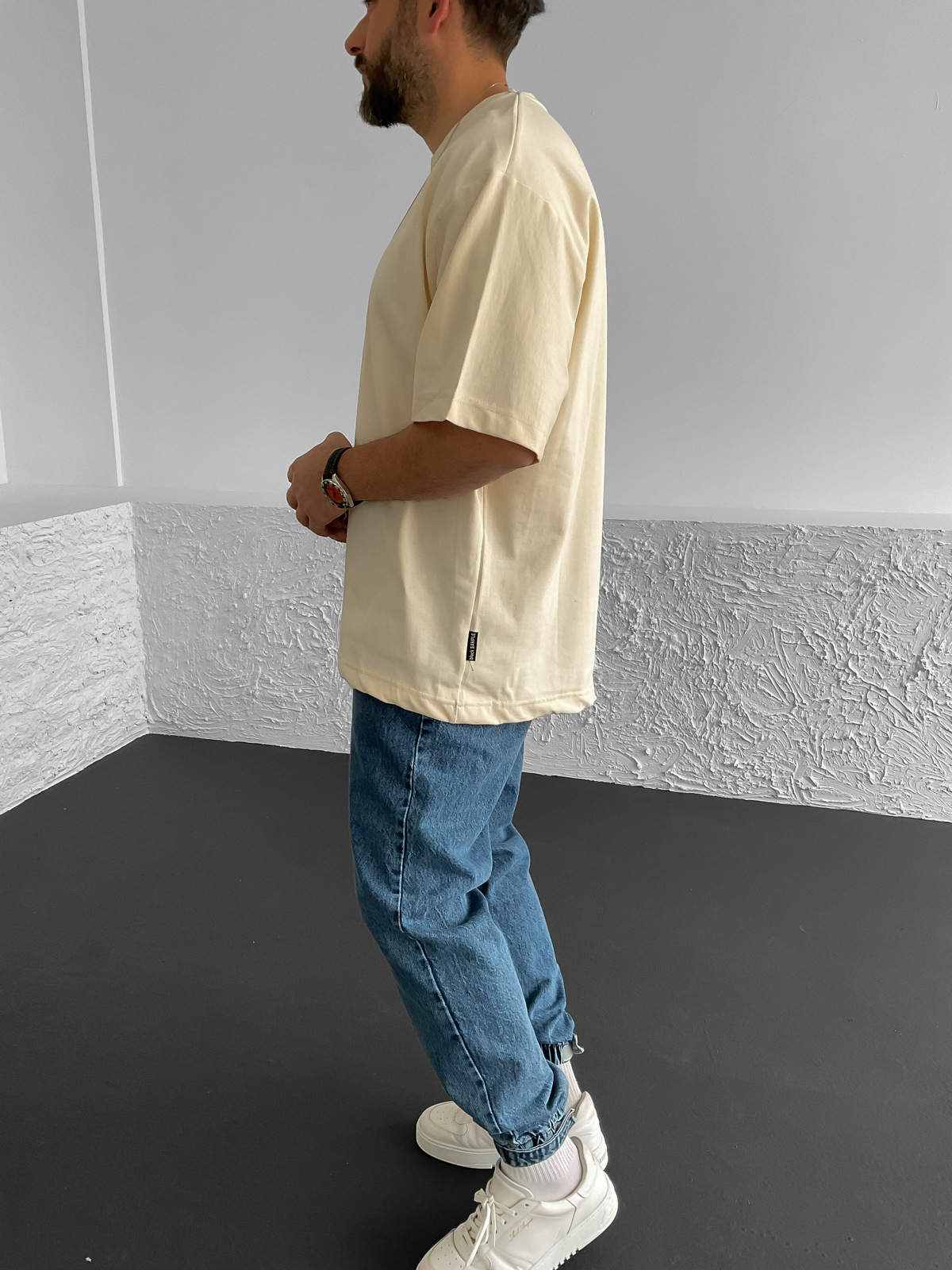 Bej Kalın Basic Oversize T-Shirt BS-020
