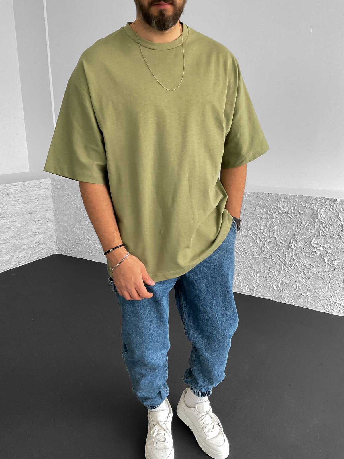 Açık Haki Kalın Basic Oversize T-Shirt BS-020