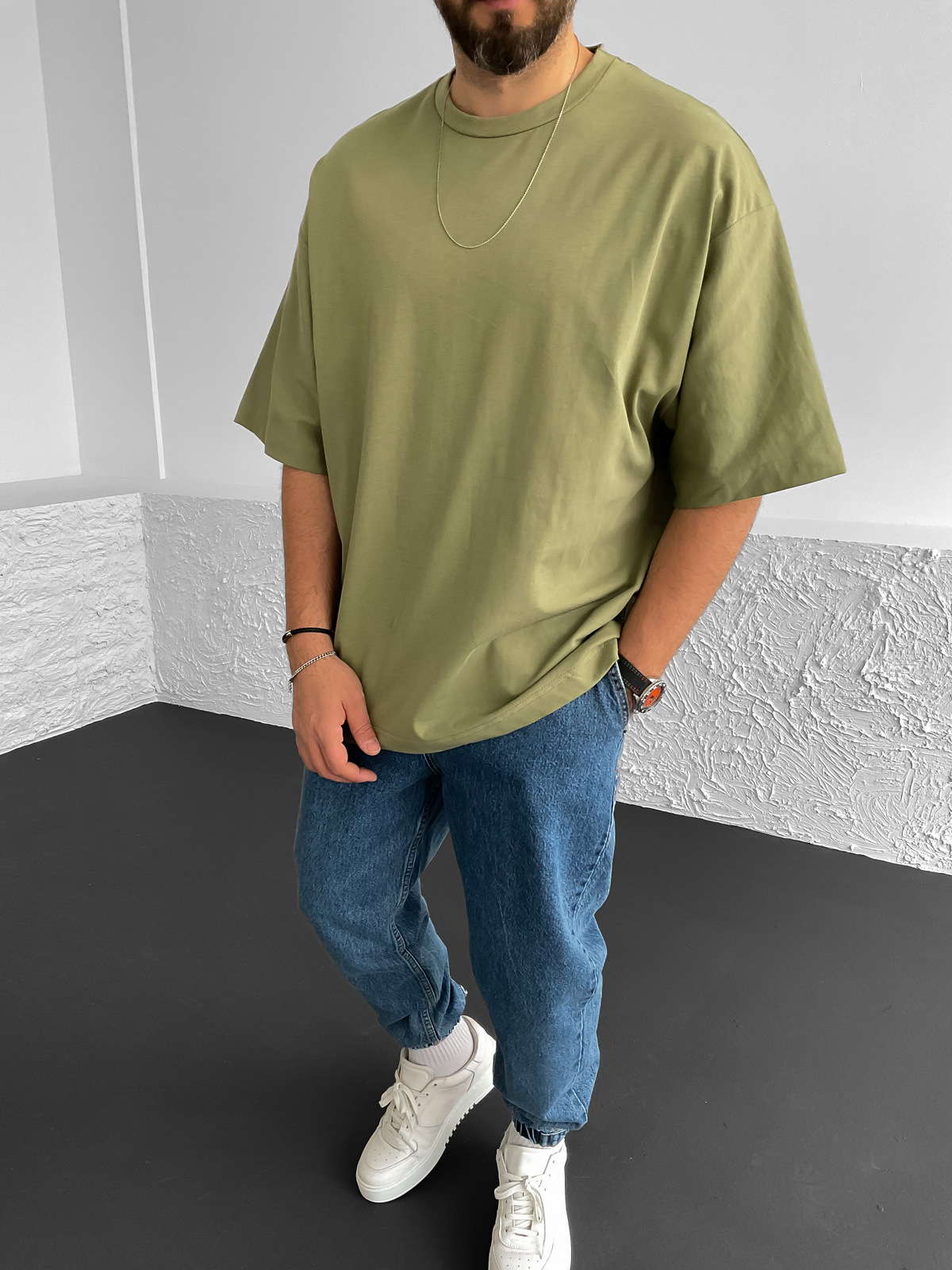 Açık Haki Kalın Basic Oversize T-Shirt BS-020