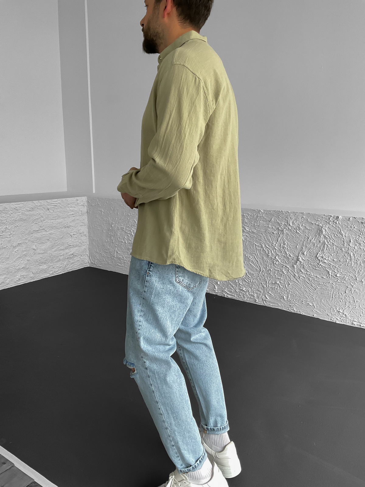 Haki Yaka Düğmeli Oversize Gömlek G-4863