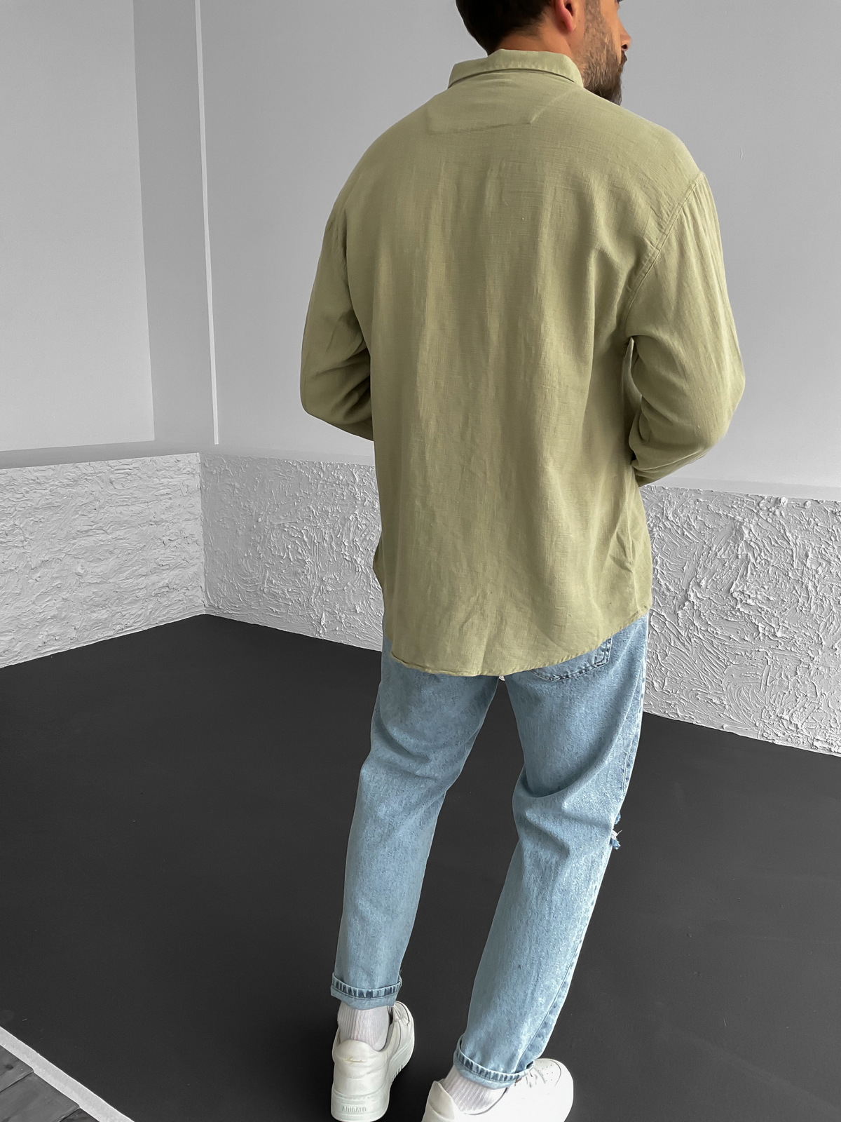 Haki Yaka Düğmeli Oversize Gömlek G-4863