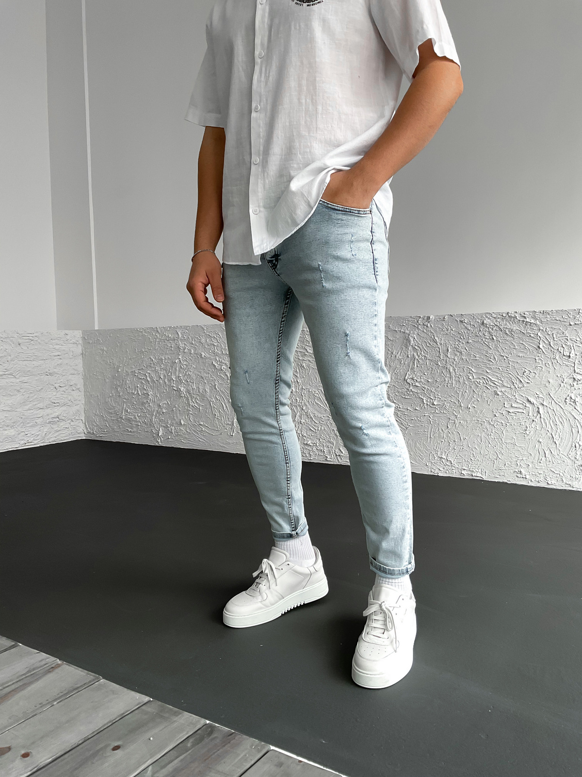 Açık Mavi Çizik Yırtıklı Likralı Slim Fit Pantolon WE-1522/1773