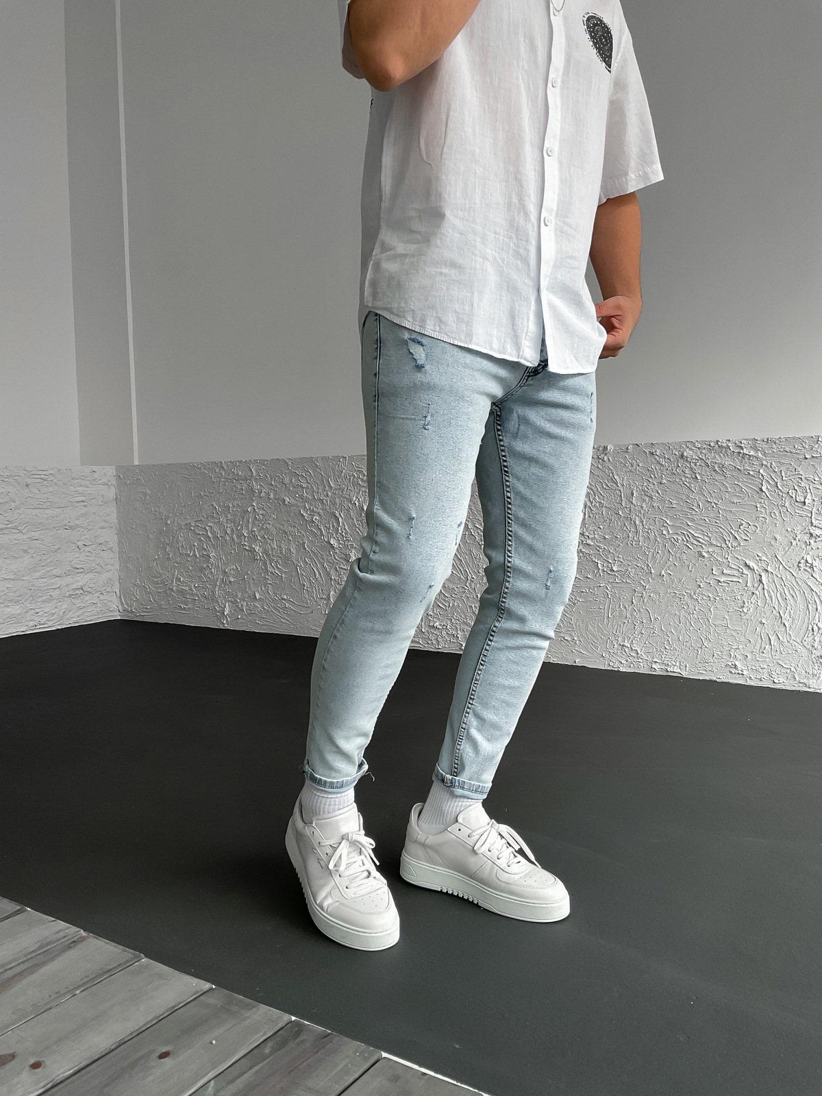 Açık Mavi Çizik Yırtıklı Likralı Slim Fit Pantolon WE-1522/1773