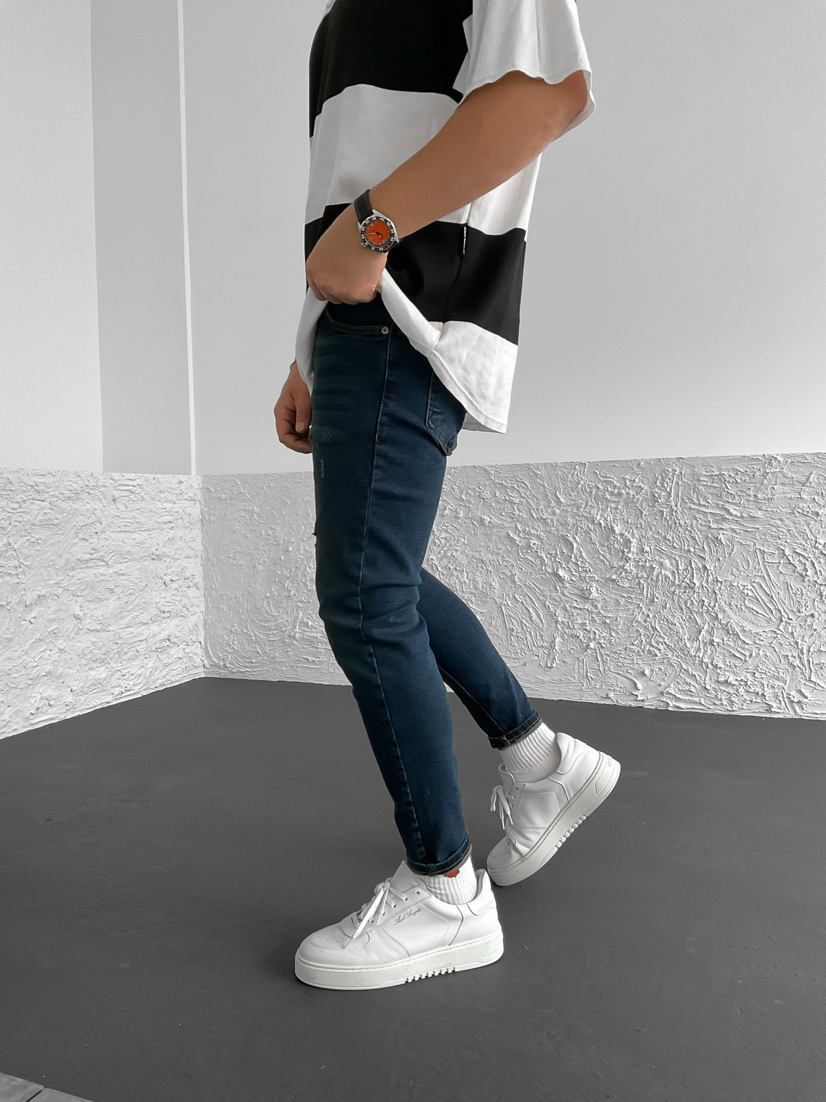 Koyu Mavi Çizik Yırtıklı Likralı Slim Fit Pantolon WE-1522/1773