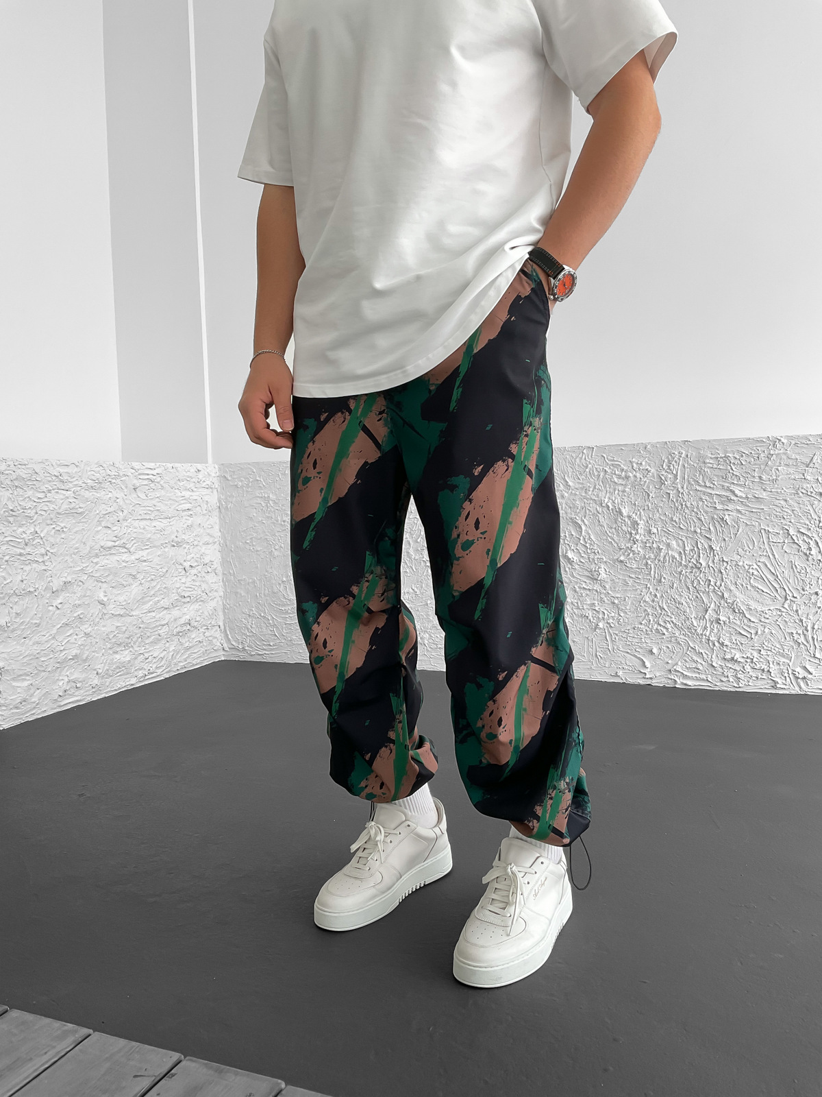 Yeşil Stoper Paça Fırça Desenli Pantolon C-6198