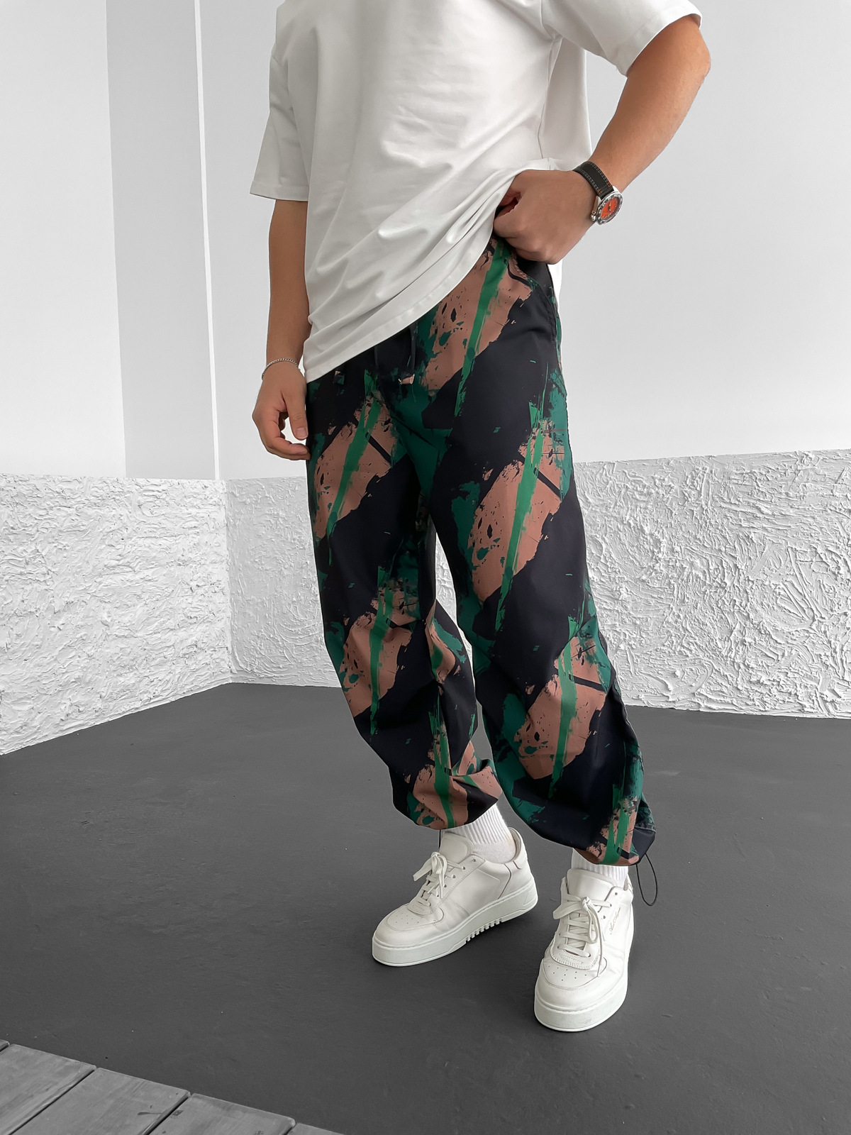 Yeşil Stoper Paça Fırça Desenli Pantolon C-6198