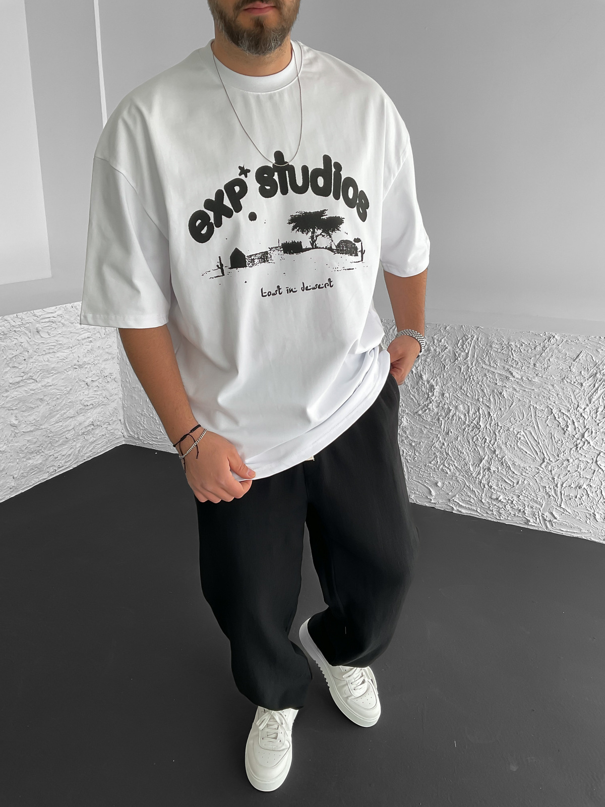 Beyaz Studios Baskılı Oversize T-Shirt PM-054