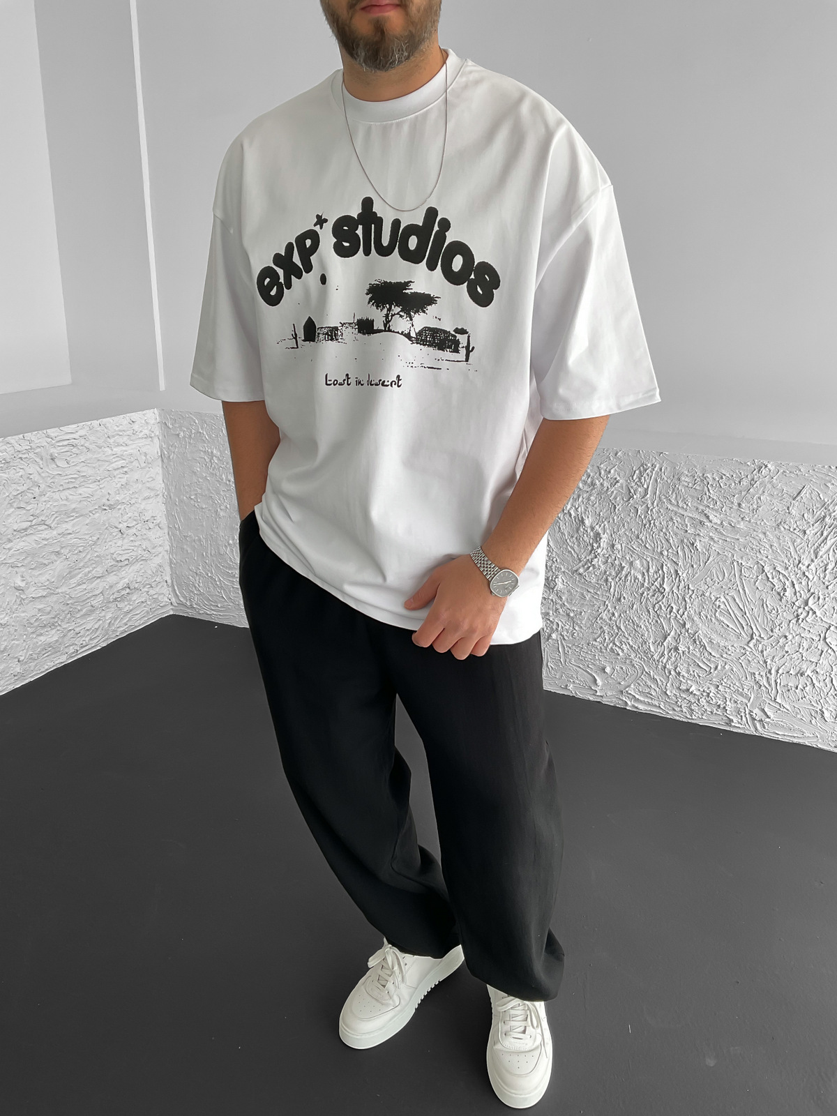 Beyaz Studios Baskılı Oversize T-Shirt PM-054
