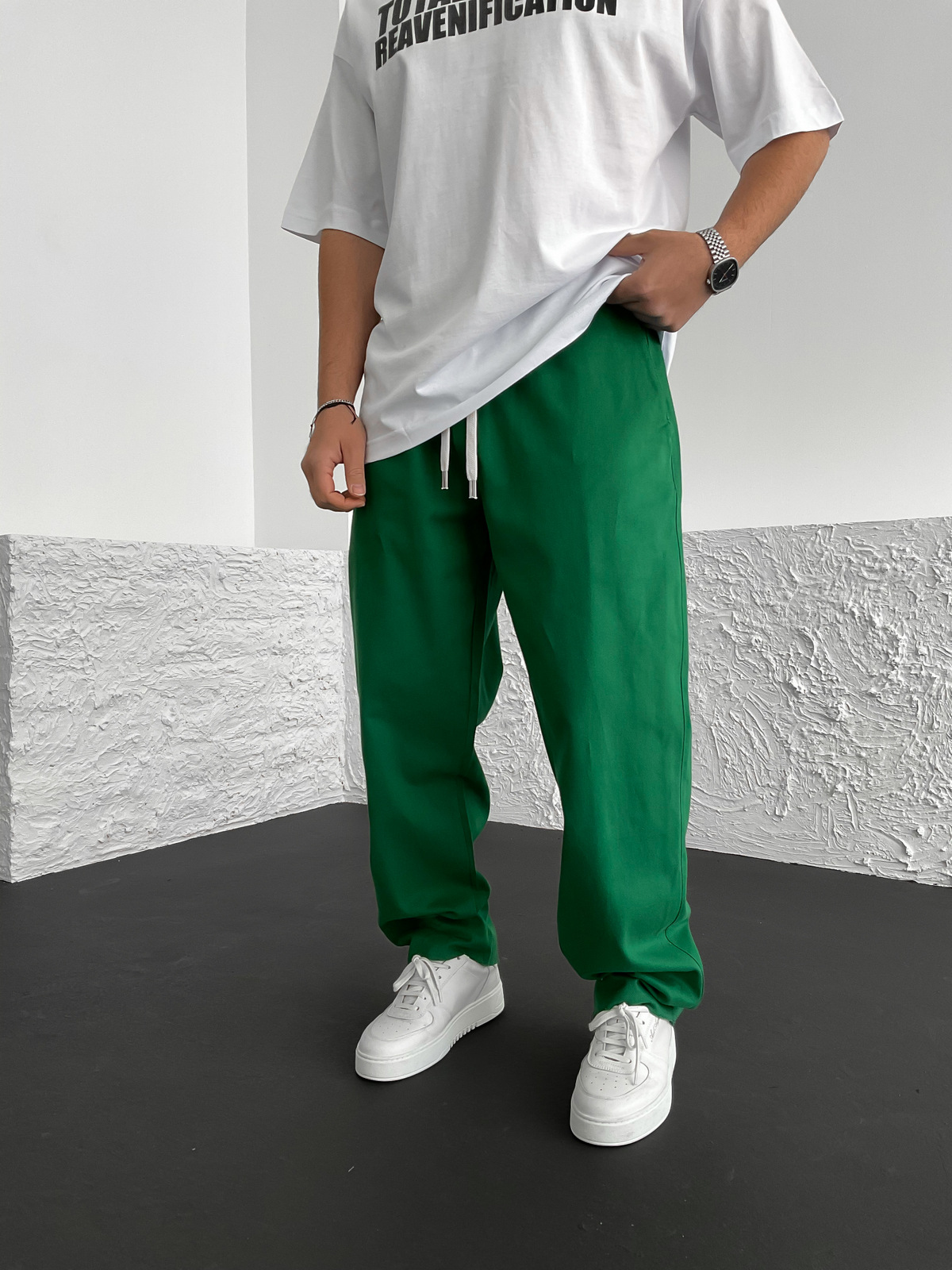 Koyu Yeşil Kesik Paça Gabardin Pantolon V-30-058