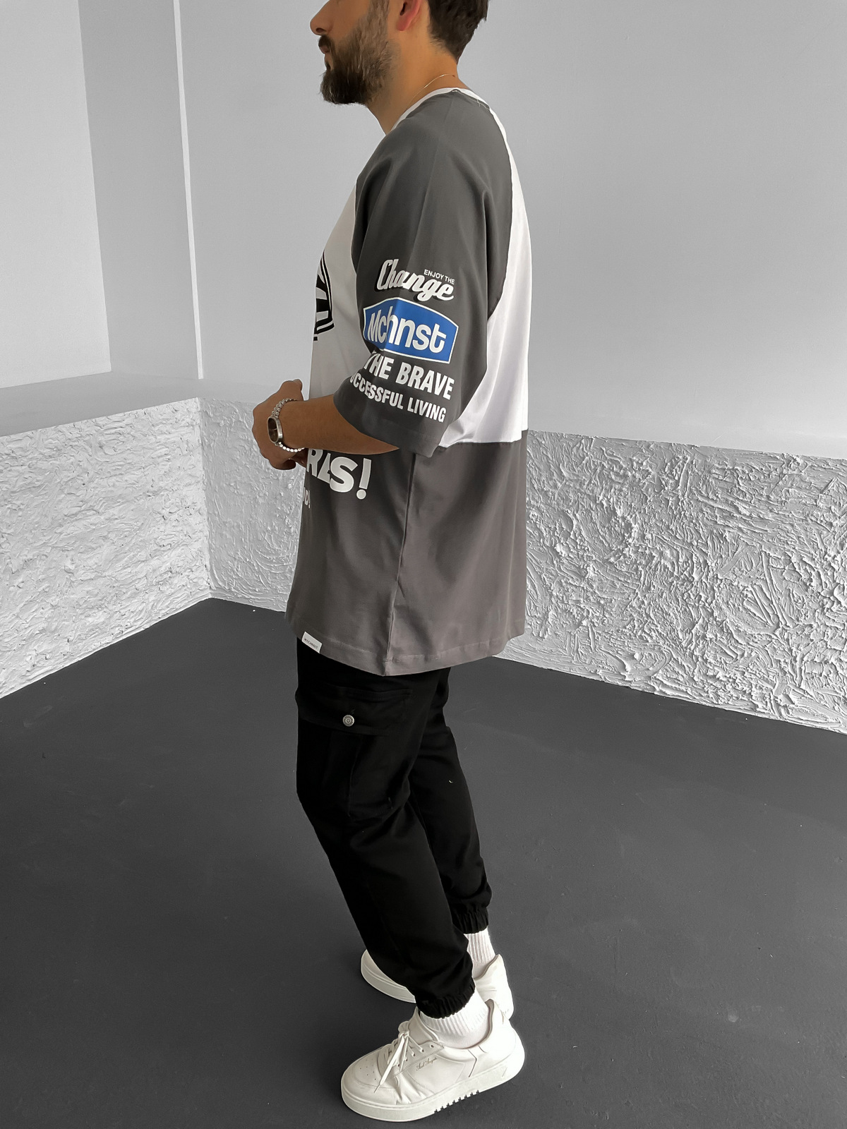 Antrasit Future Baskılı Oversize T-Shirt M-1808