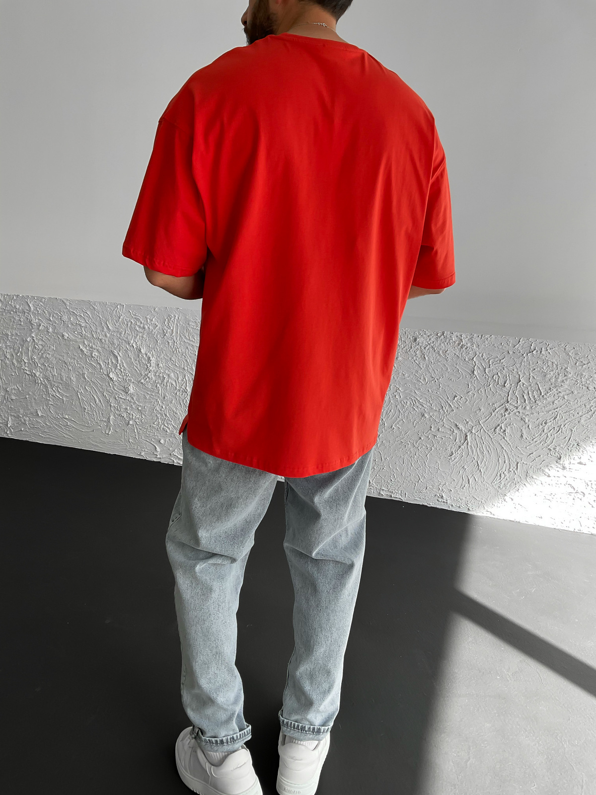 Kırmızı Yırtmaçlı Basic Oversize T-Shirt BY-1268