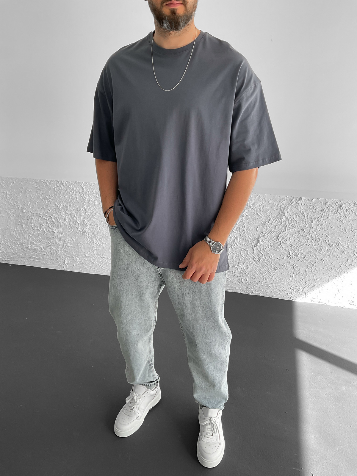 Füme Yırtmaçlı Basic Oversize T-Shirt BY-1268