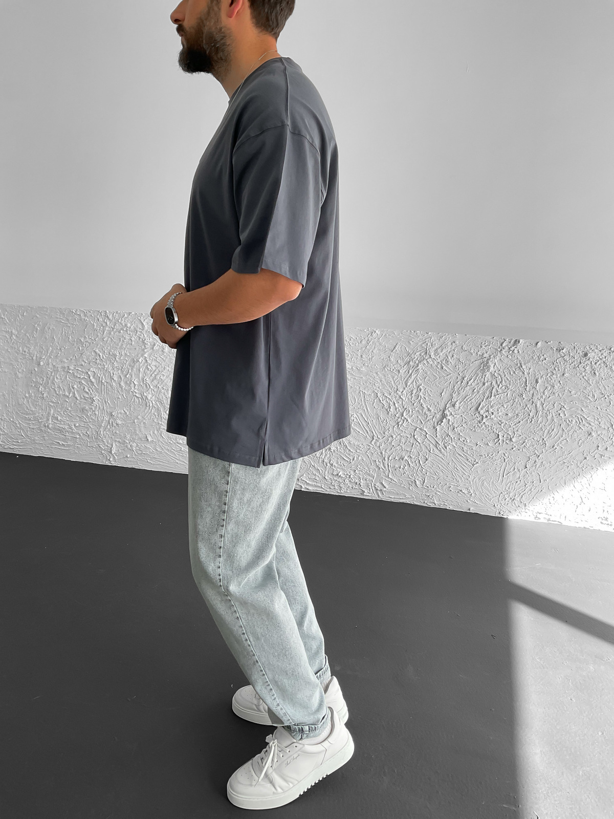 Füme Yırtmaçlı Basic Oversize T-Shirt BY-1268